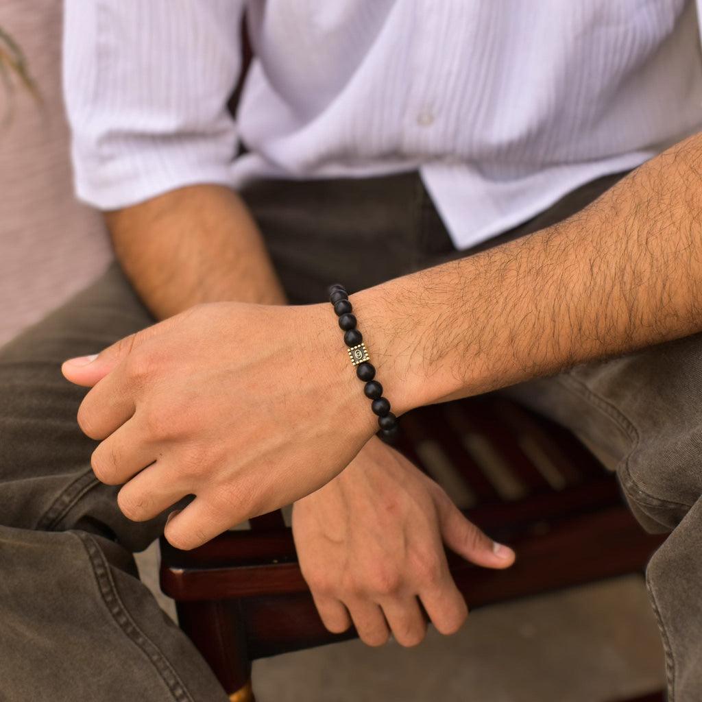 Men's black onyx gemstone bracelet gift by Keeta Luxury