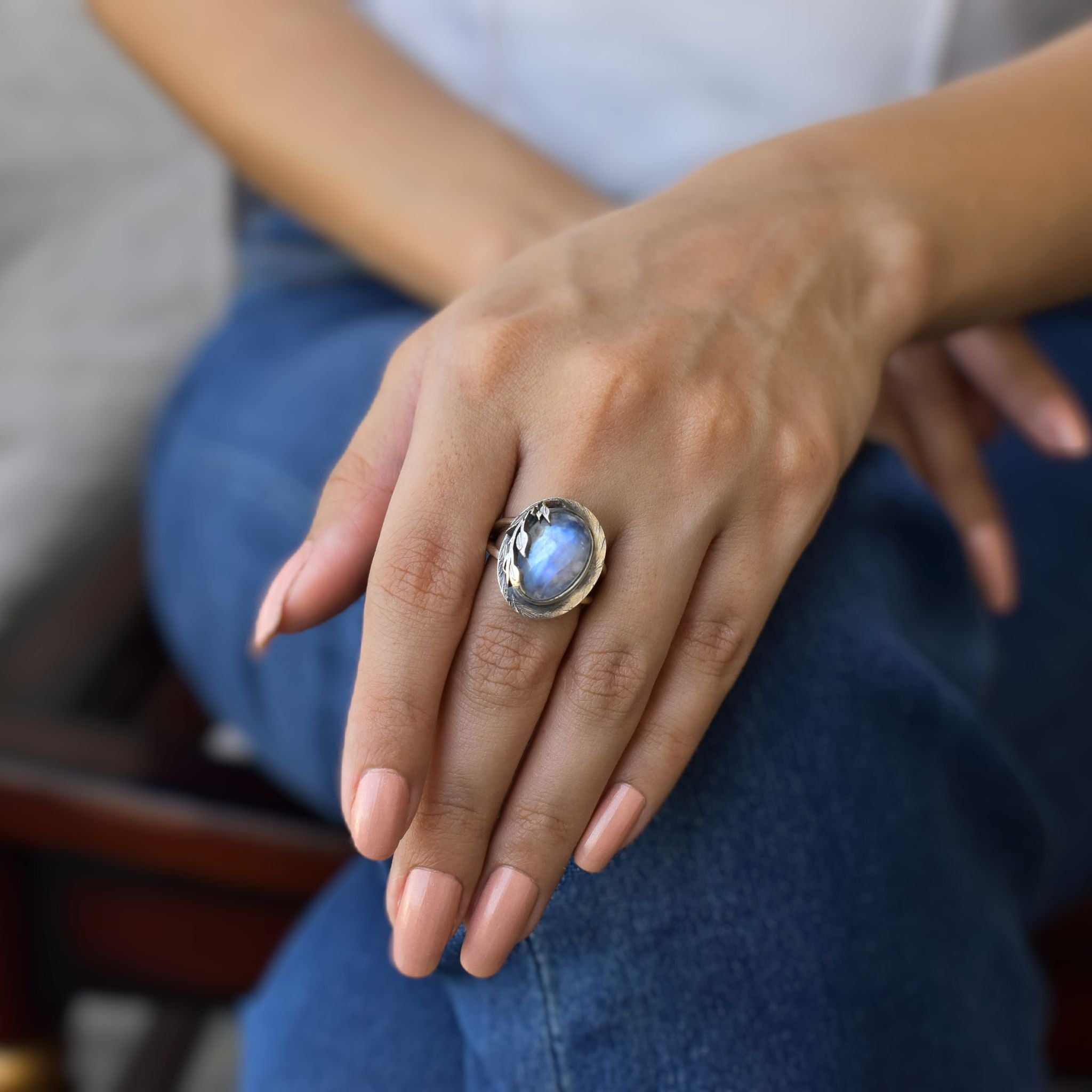 Celestial Leaf - Moonstone Ring
