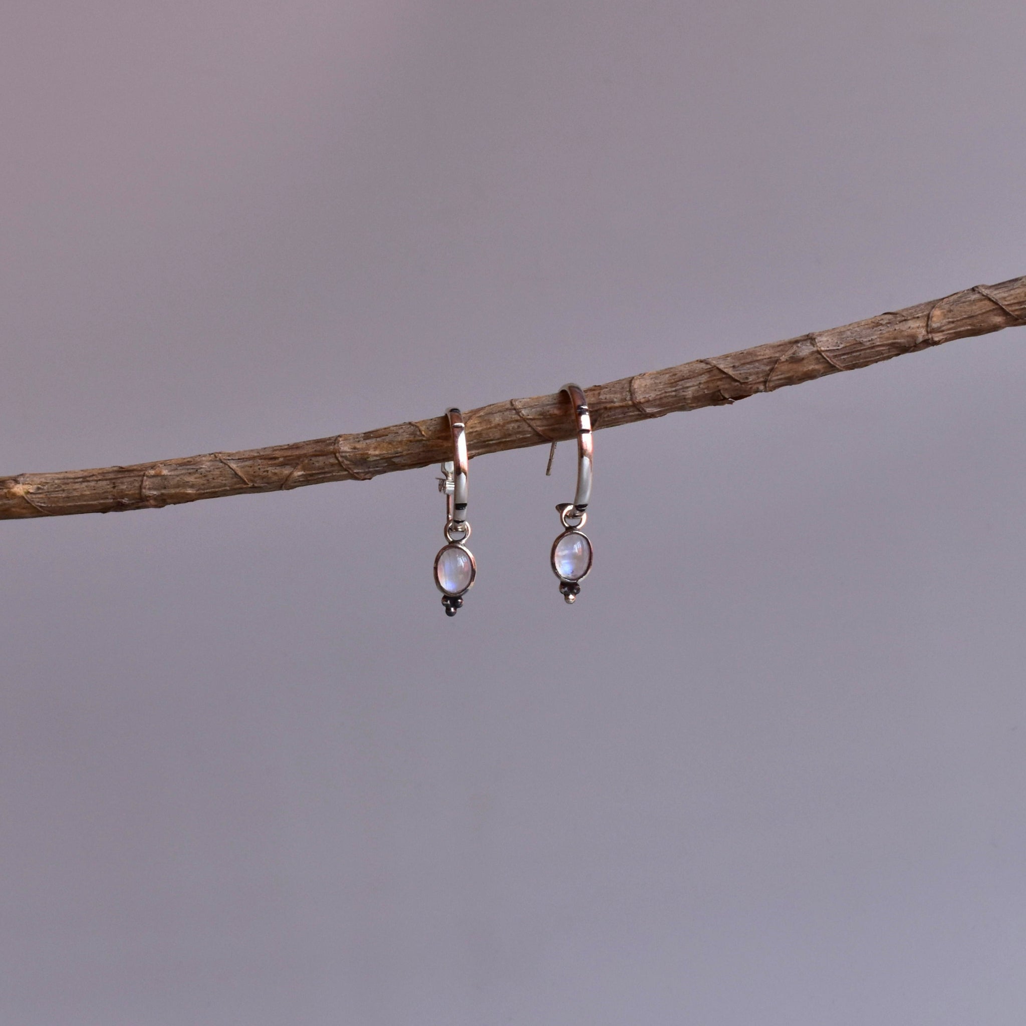 Boho Crescent - Moonstone Hoop Earrings