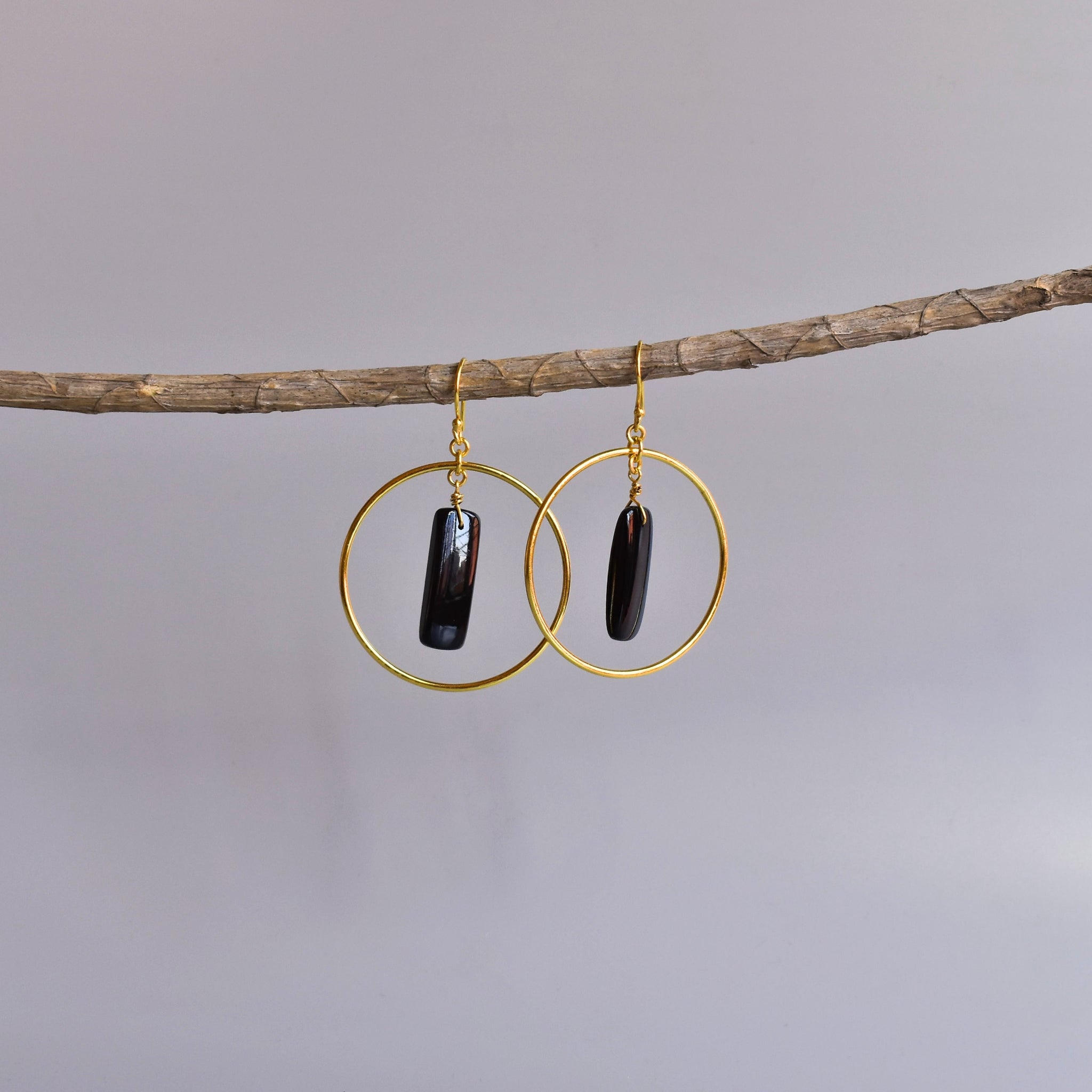 Pillar Hoop - Onyx Earrings