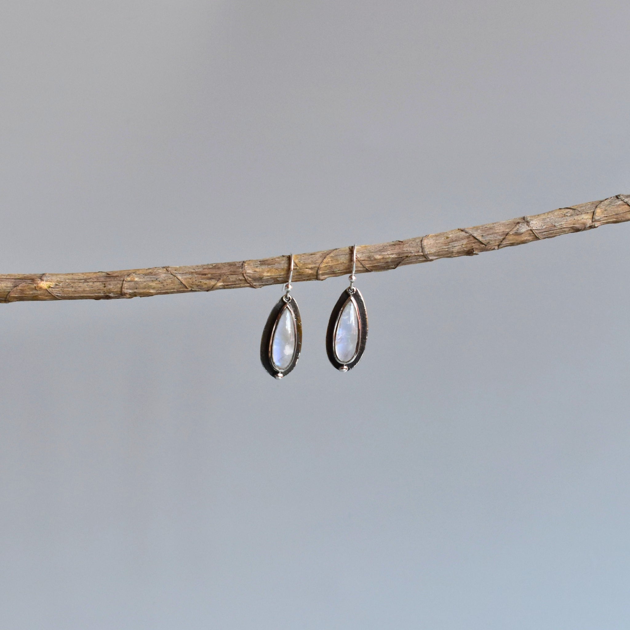 Shadowed Pears - Moonstone Earrings