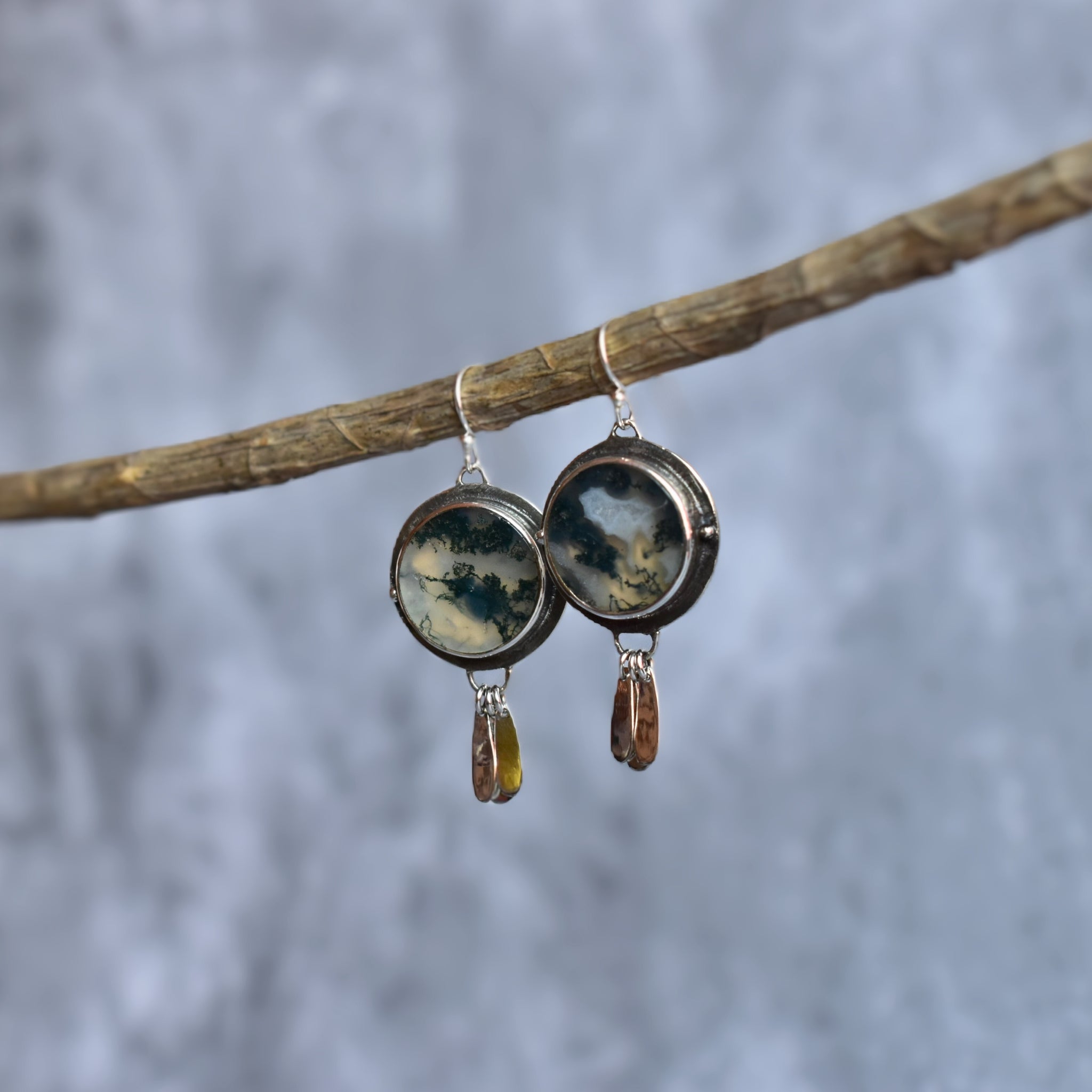 Heritage Discs - Moss Agate Earrings