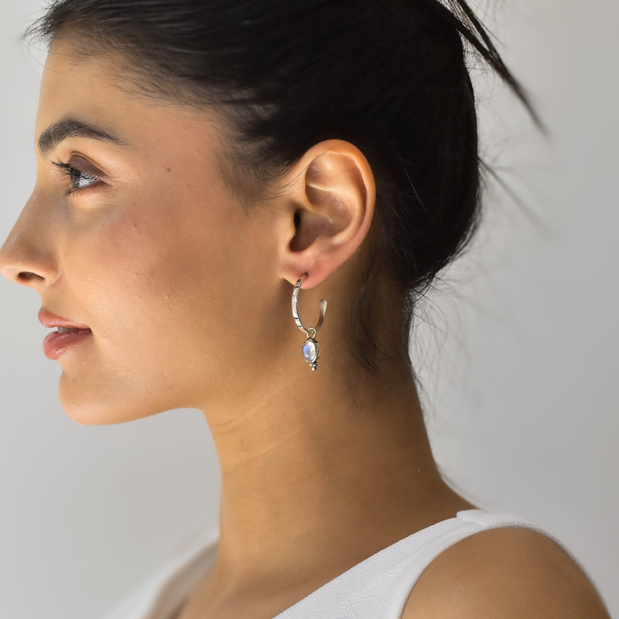 Boho Crescent - Moonstone Hoop Earrings