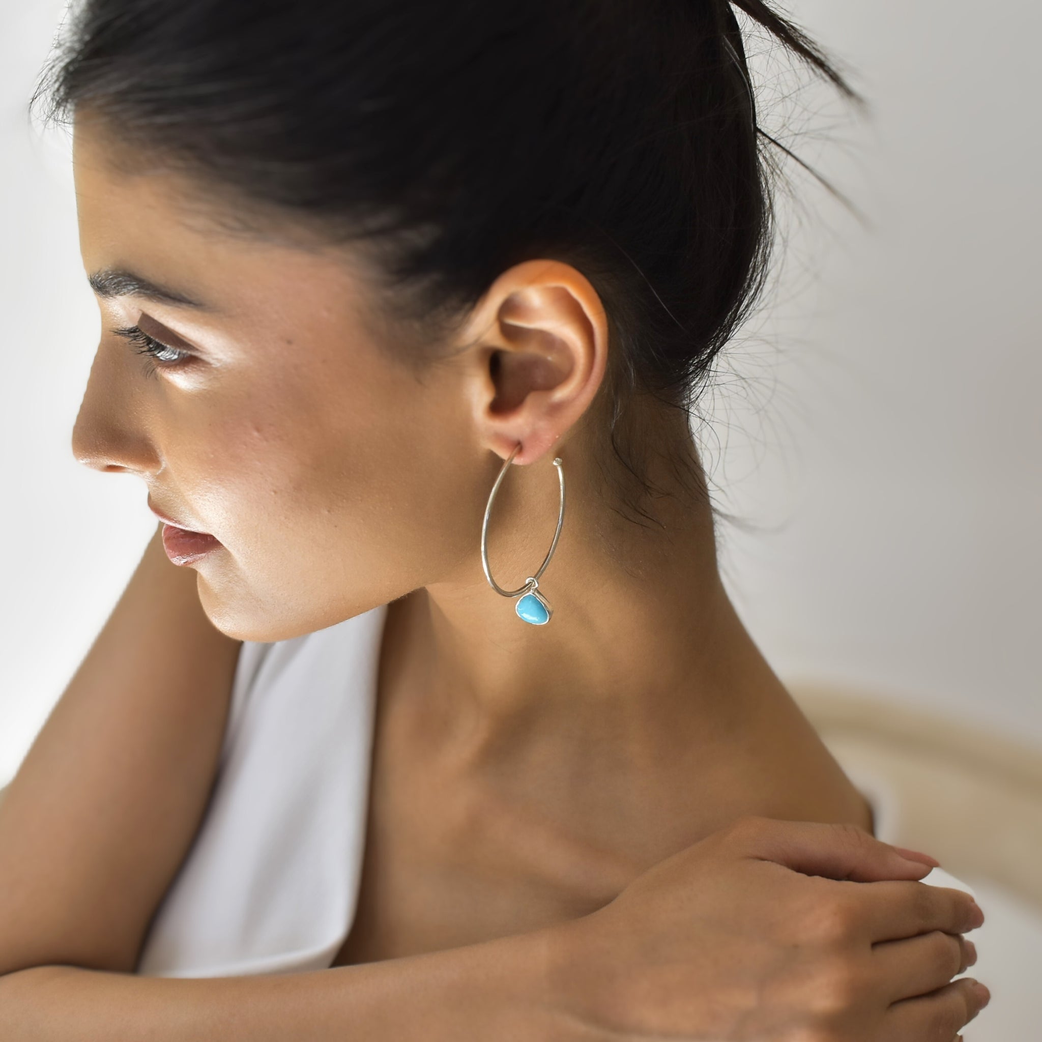 Heart - Turquoise Hoop Earrings