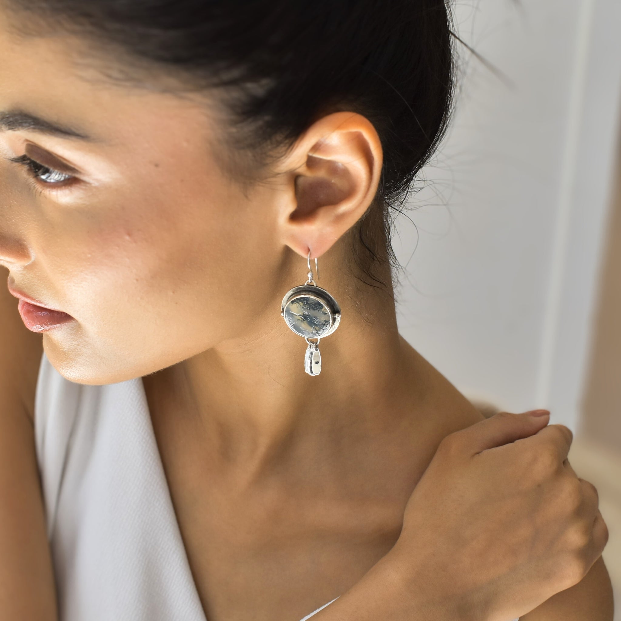 Heritage Discs - Moss Agate Earrings