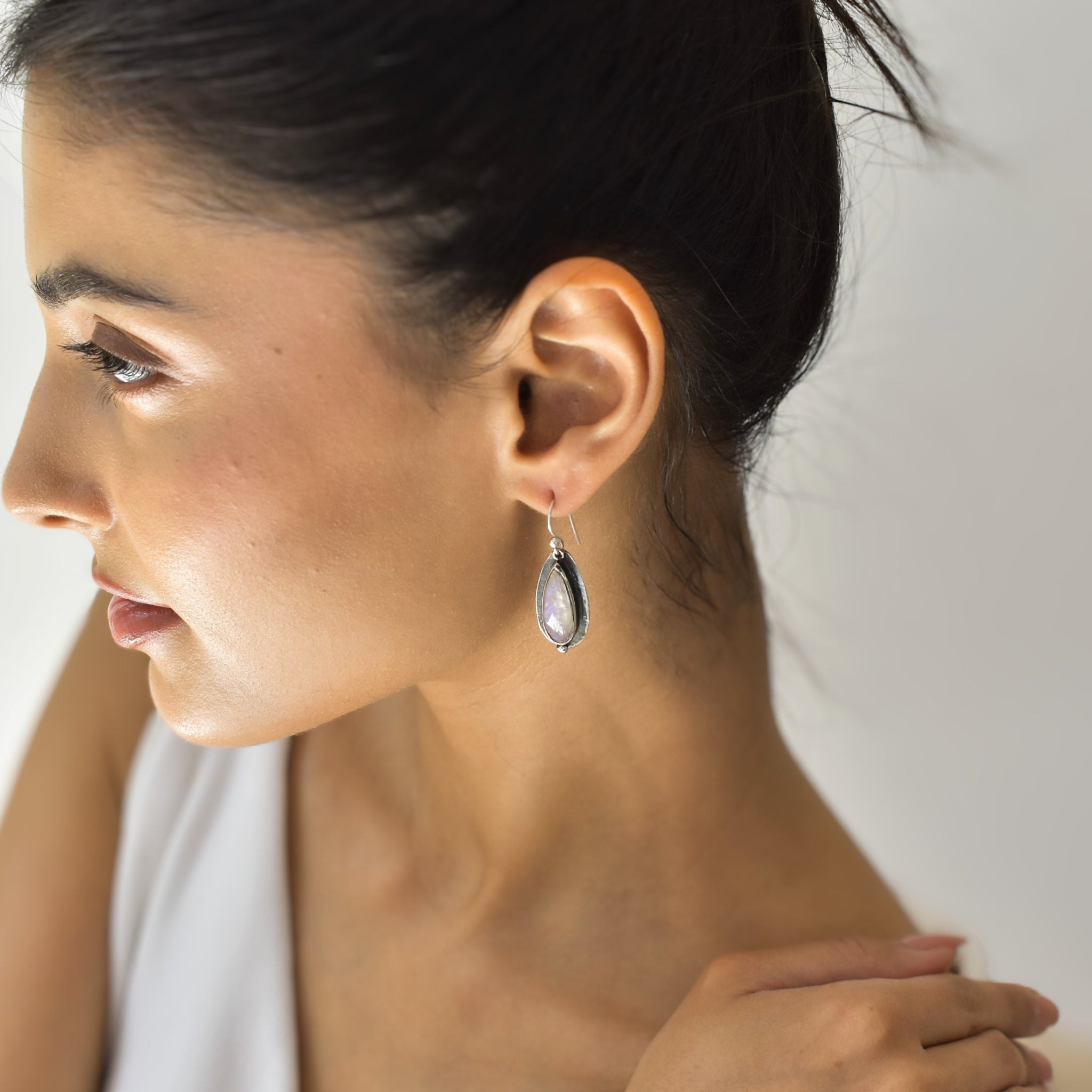 Shadowed Pears - Moonstone Earrings