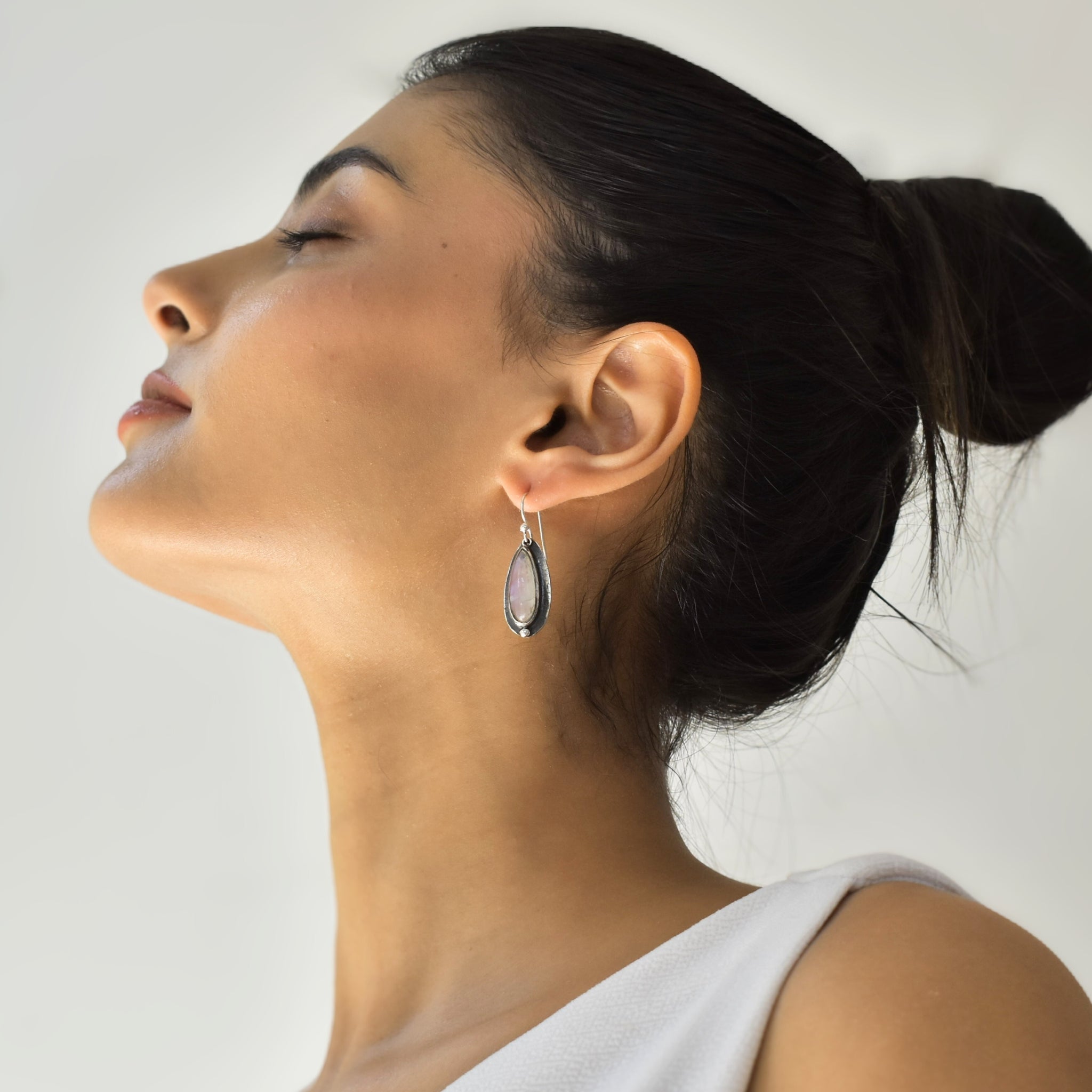 Shadowed Pears - Moonstone Earrings