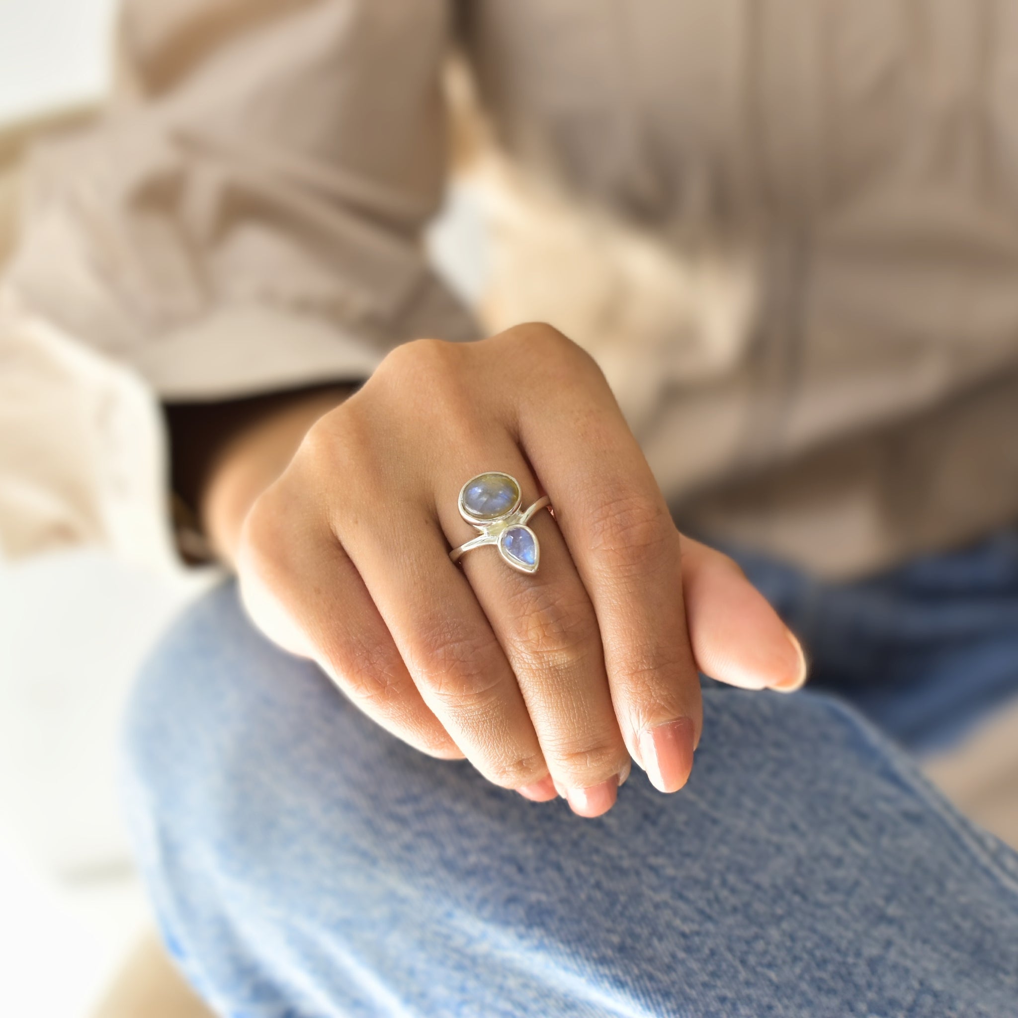 Celeste Crown - Moonstone & Labradorite Ring
