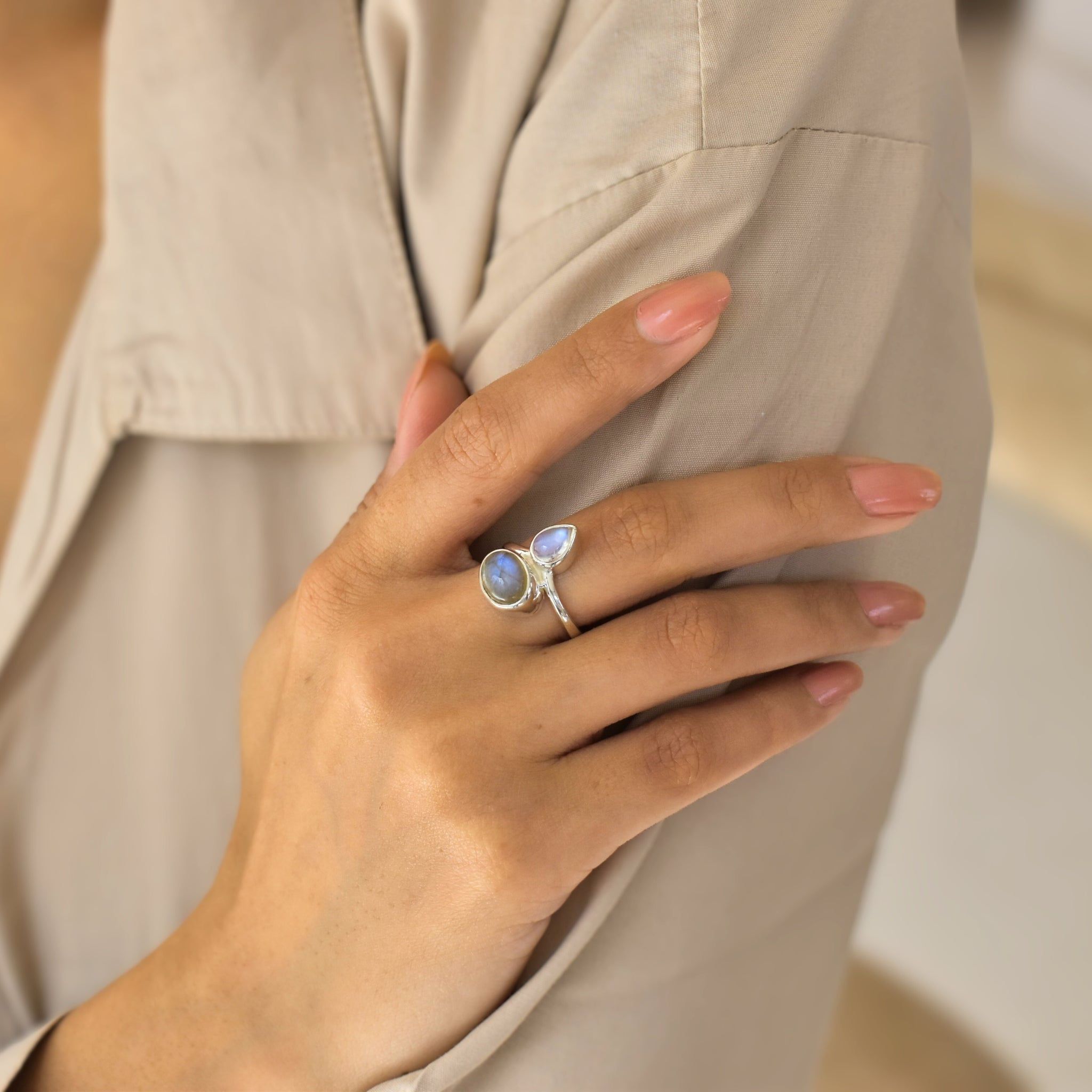 Celeste Crown - Moonstone & Labradorite Ring