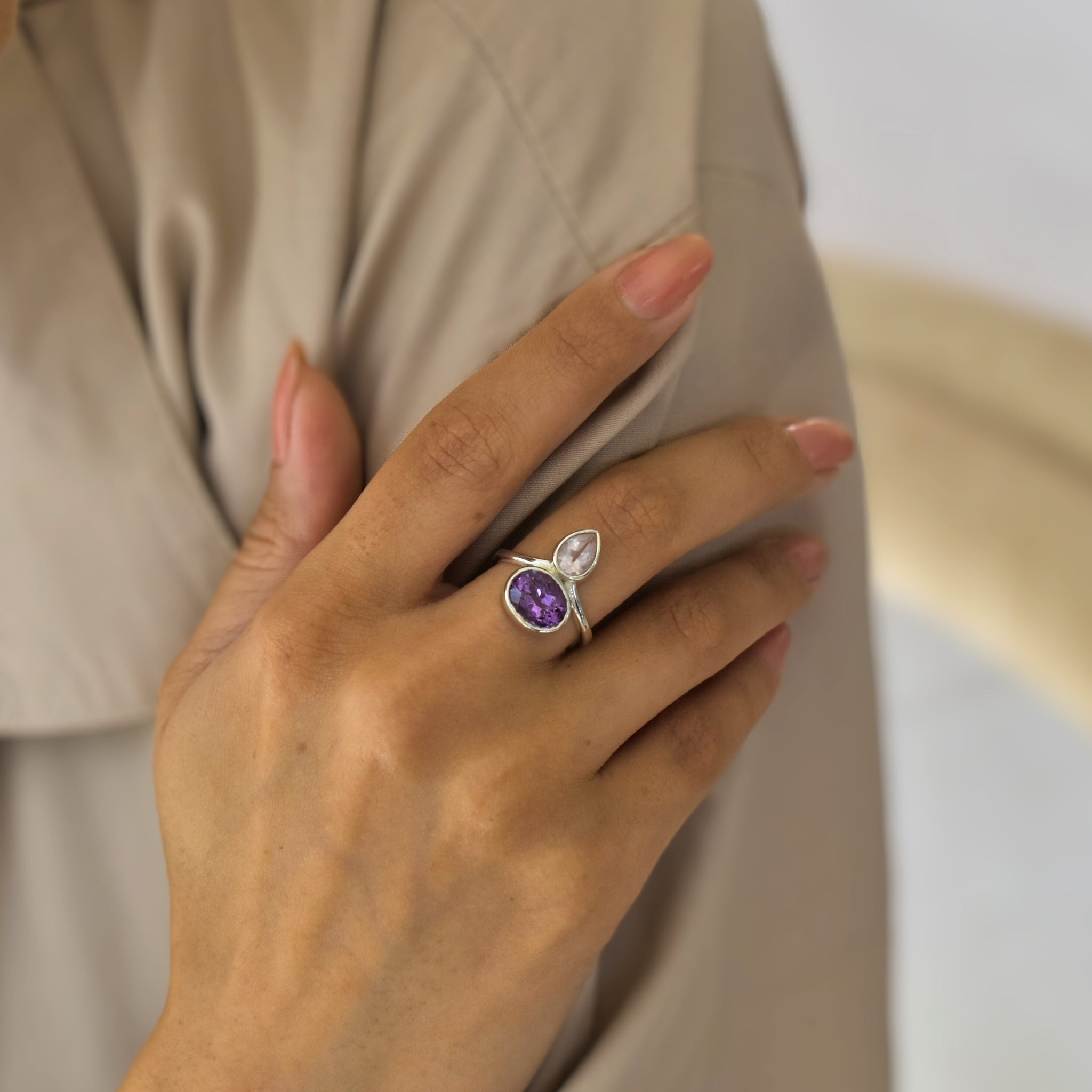 Celeste Crown - Rose Quartz & Amethyst Ring