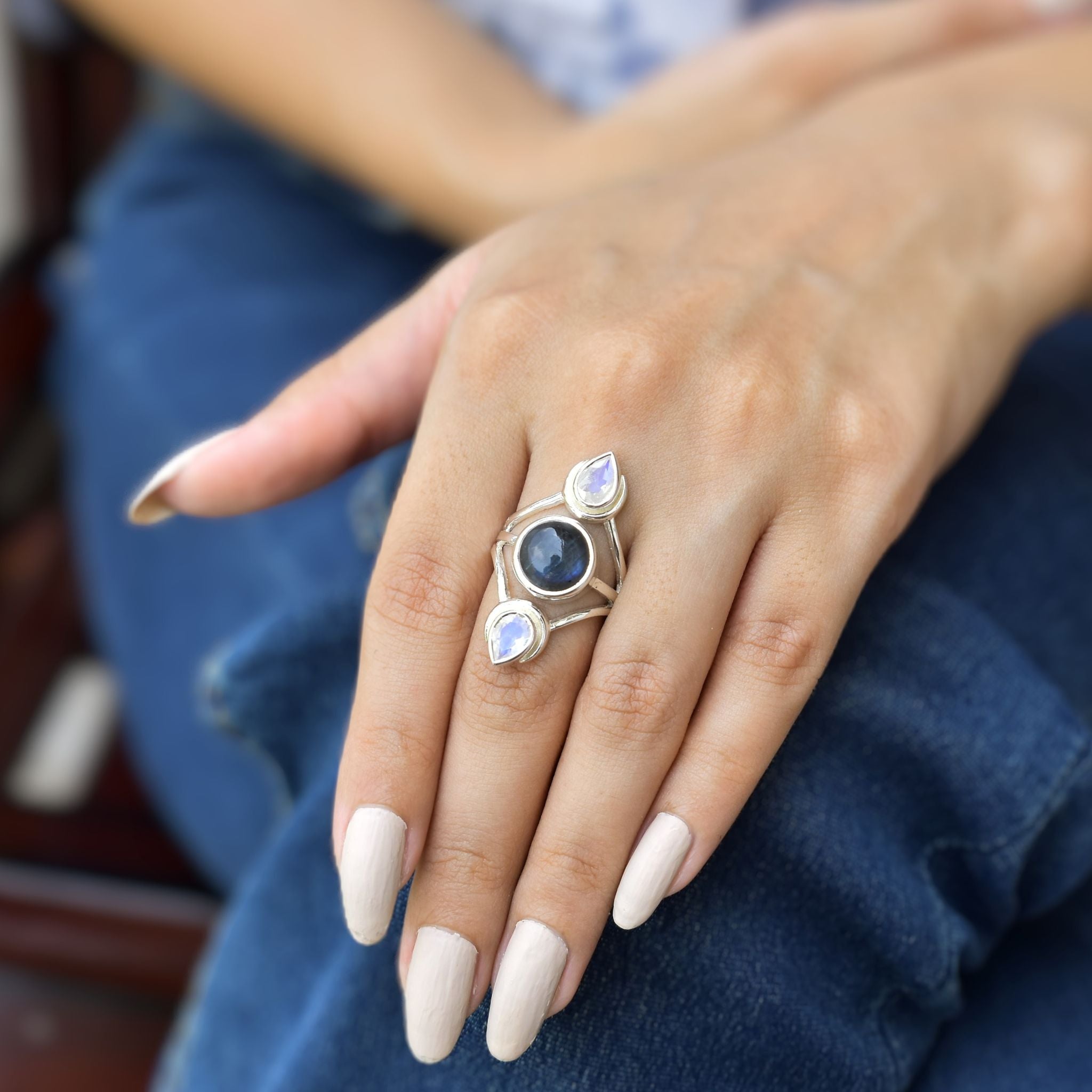 Himmlische Harmonie - Mondstein & Labradorit Ring