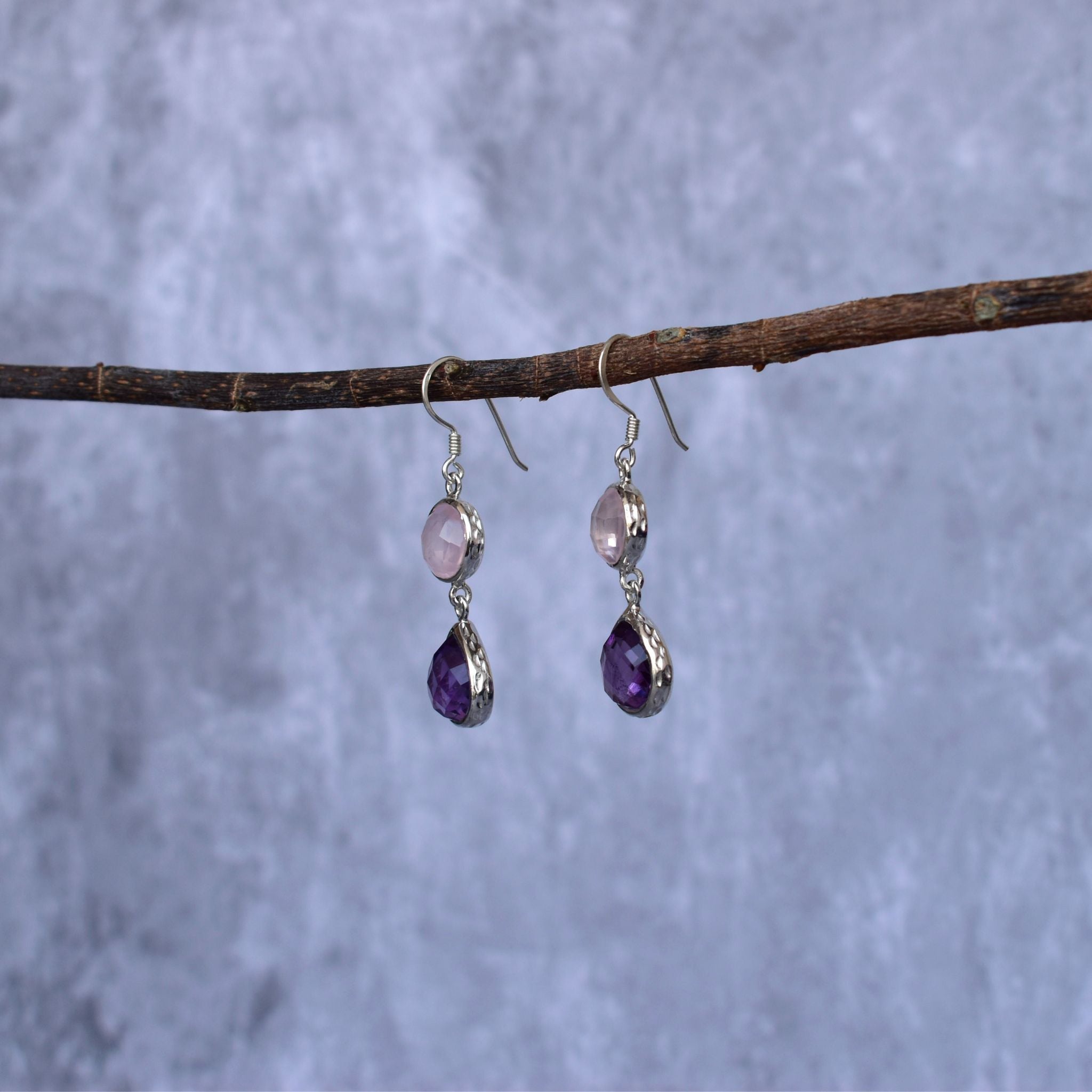 Duo - Rose Quartz & Amethyst Earrings