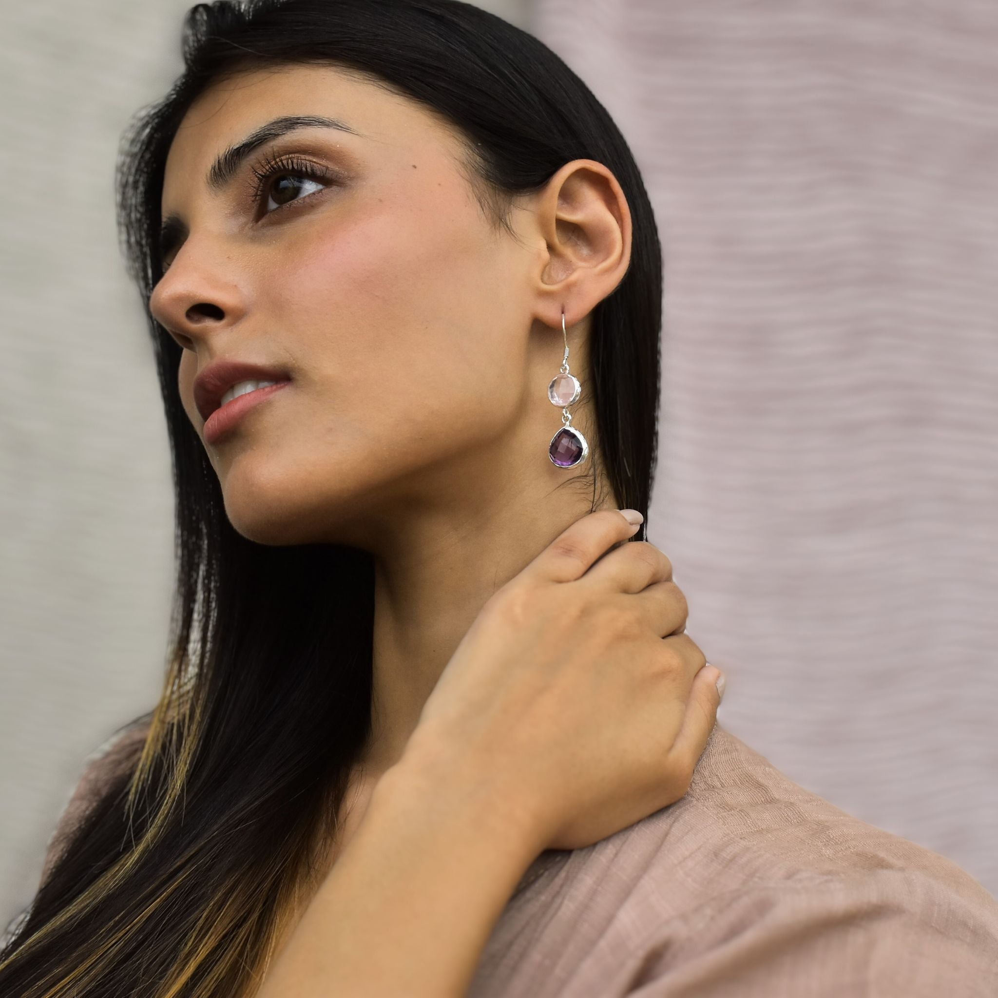 Duo - Rose Quartz & Amethyst Earrings