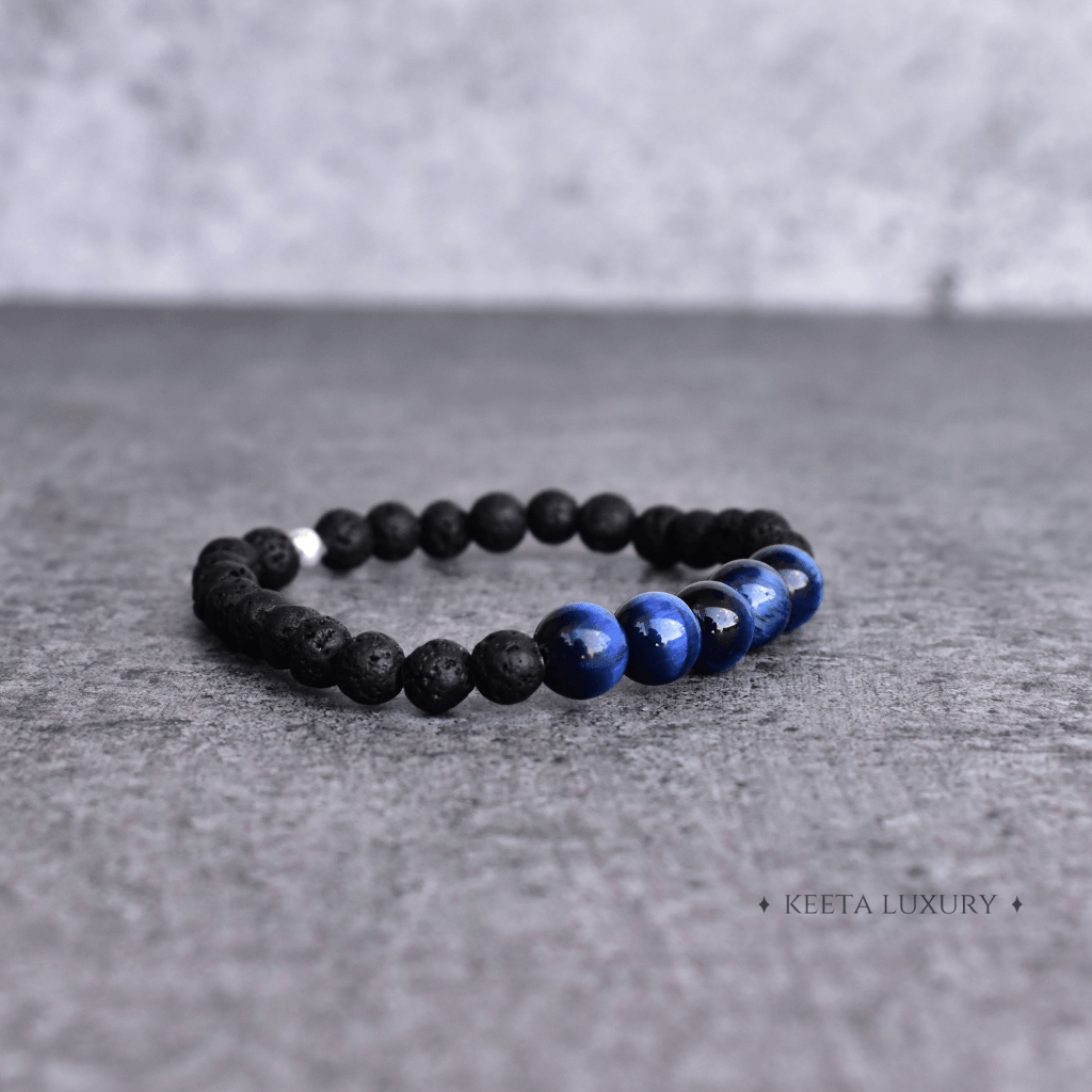 Blue Mountain - Lava And Blue Tiger Eye Bracelets -