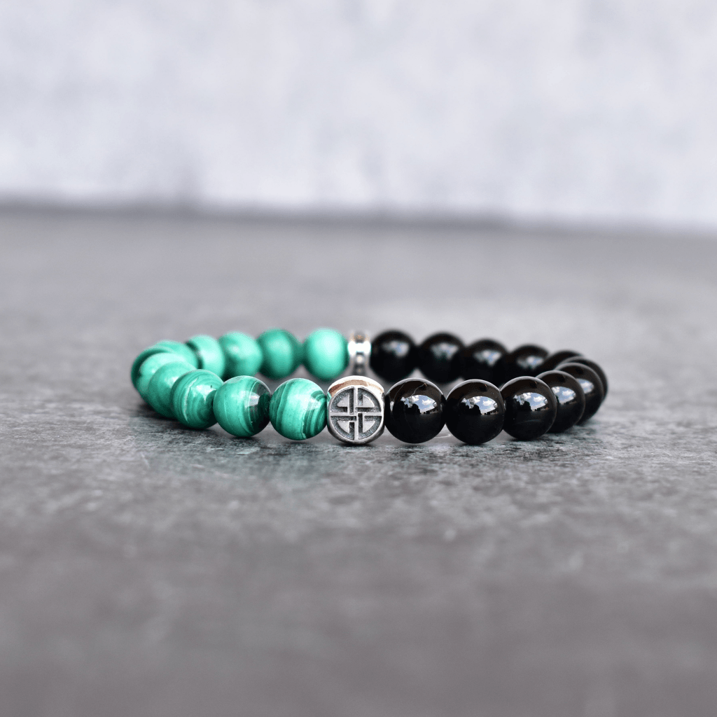 Celtic Protection - Malachite and Onyx Bead Bracelet -