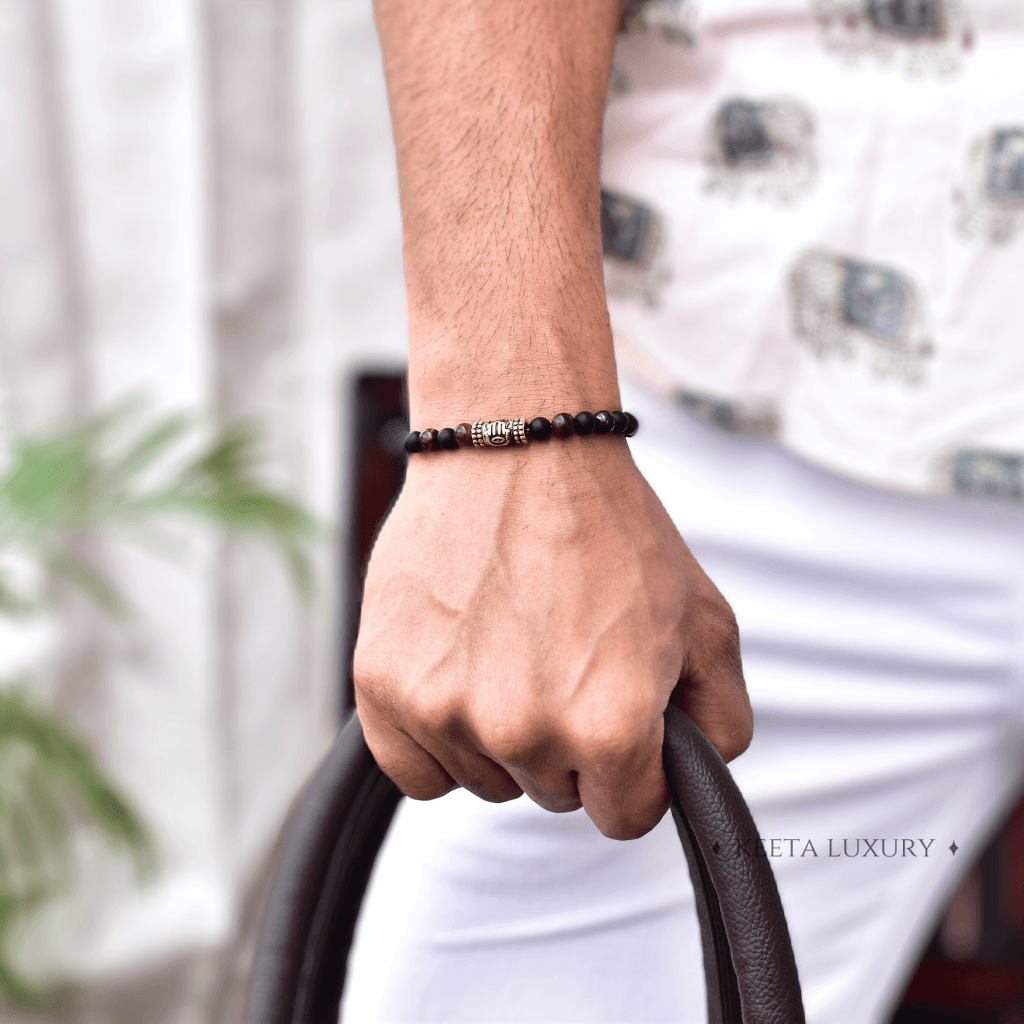 Courageous Spirit - Matte Black Onyx and Red Tiger Eye Bracelet -