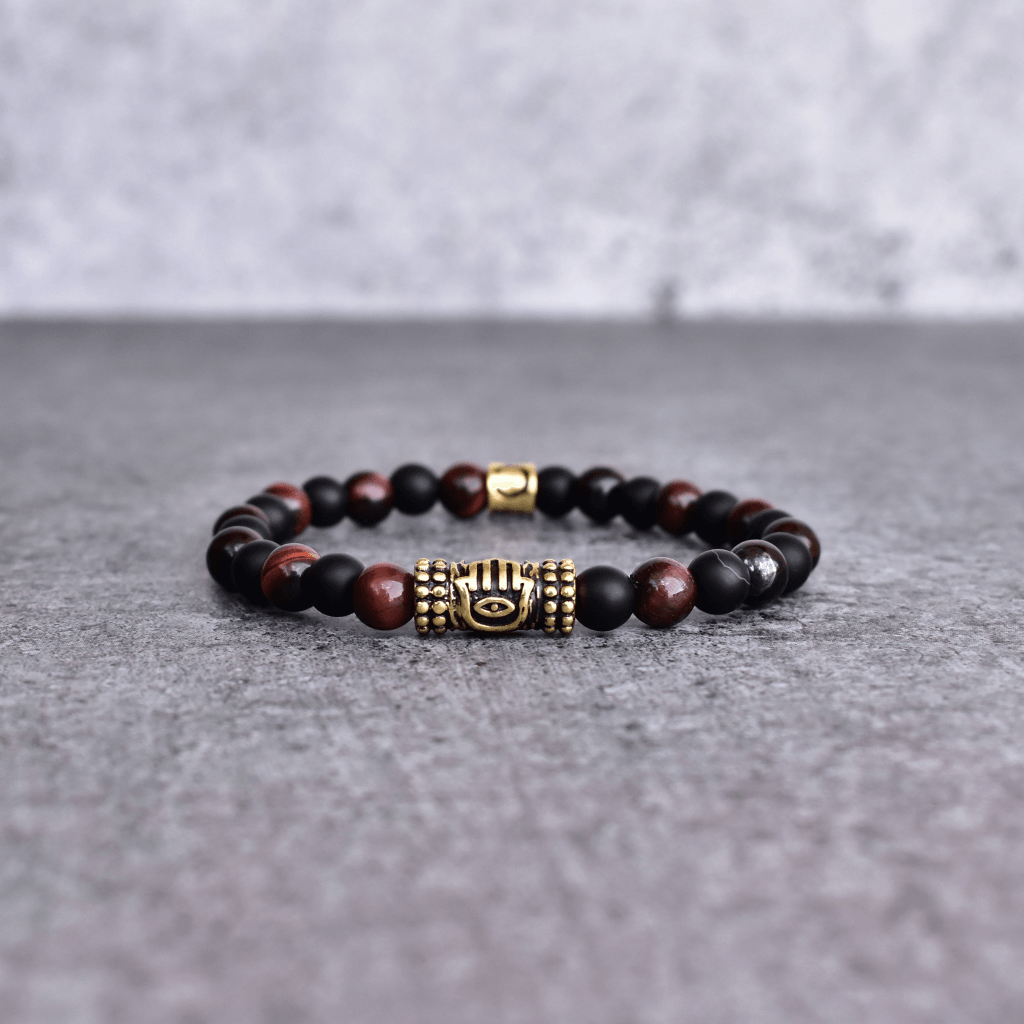 Courageous Spirit - Matte Black Onyx and Red Tiger Eye Bracelet -