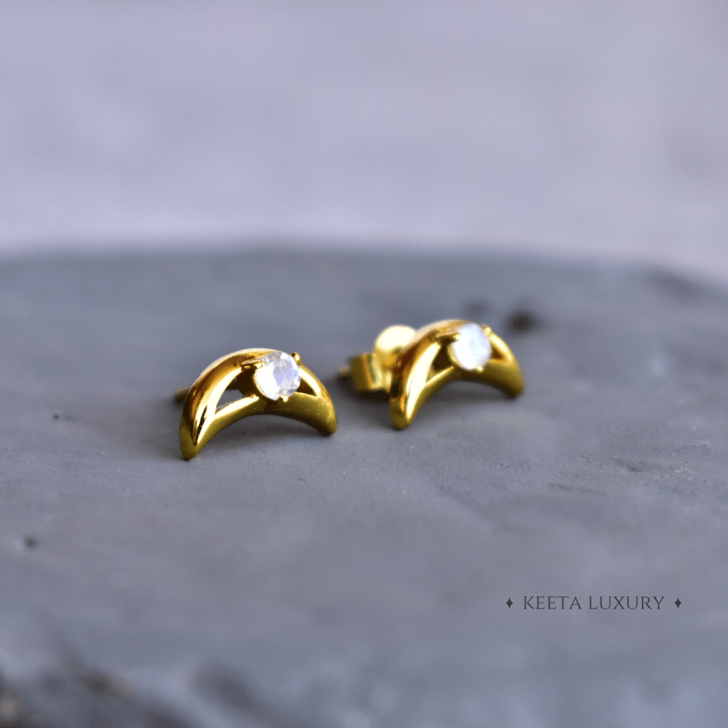 Crescent - Moonstone Studs -
