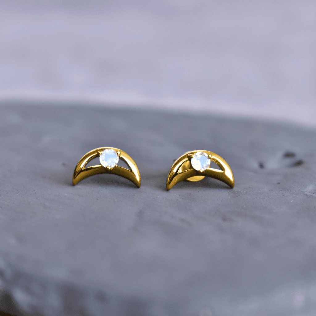 Crescent - Moonstone Studs -