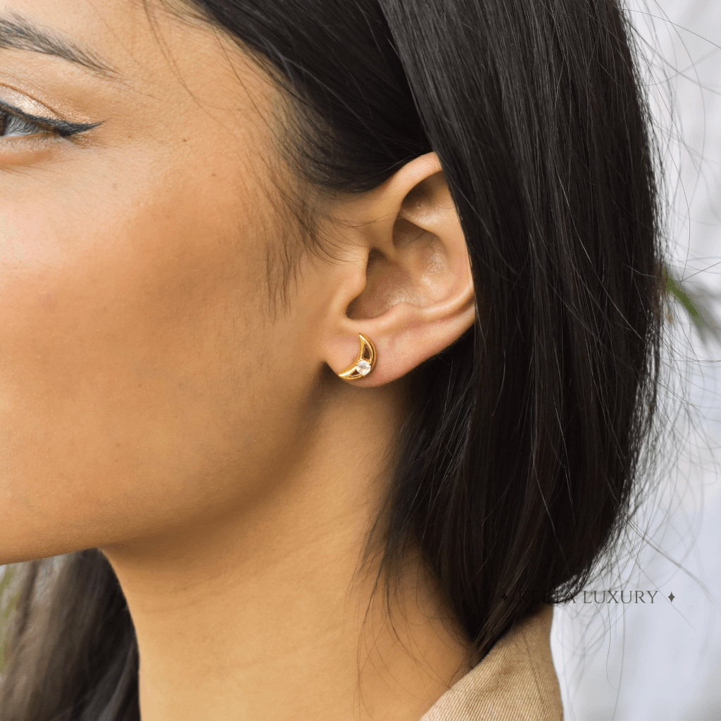 Crescent - Moonstone Studs -
