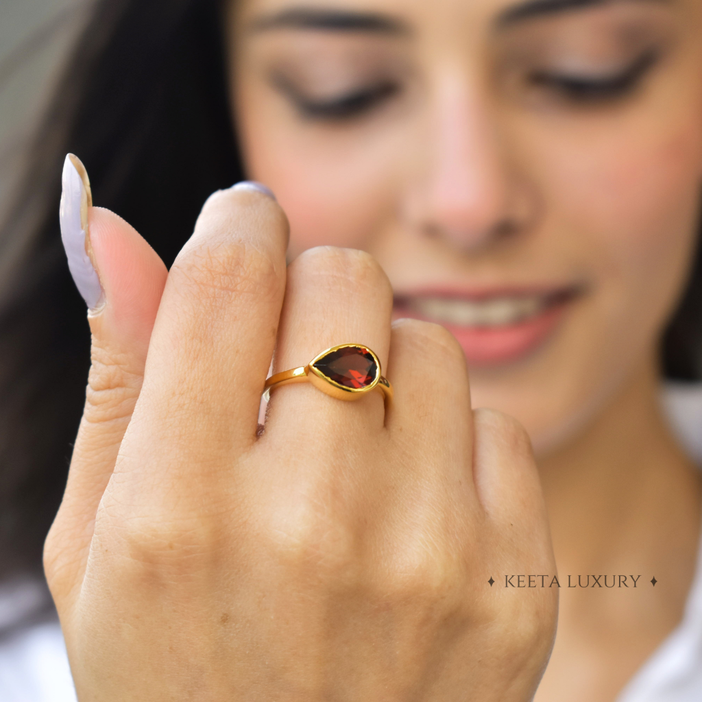 Crimson Pear - Garnet Ring -
