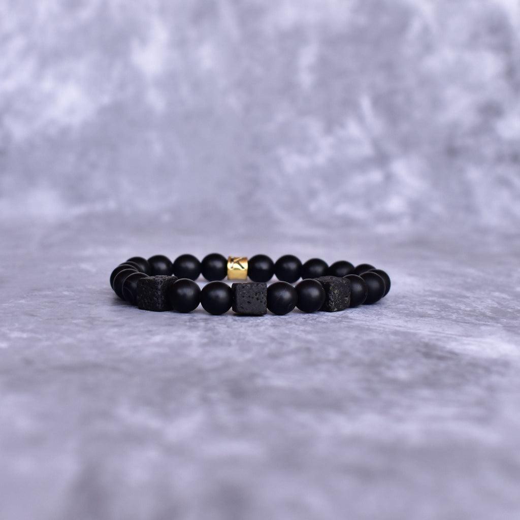 Cubic Harmony - Onyx & Lava Bead Bracelet -
