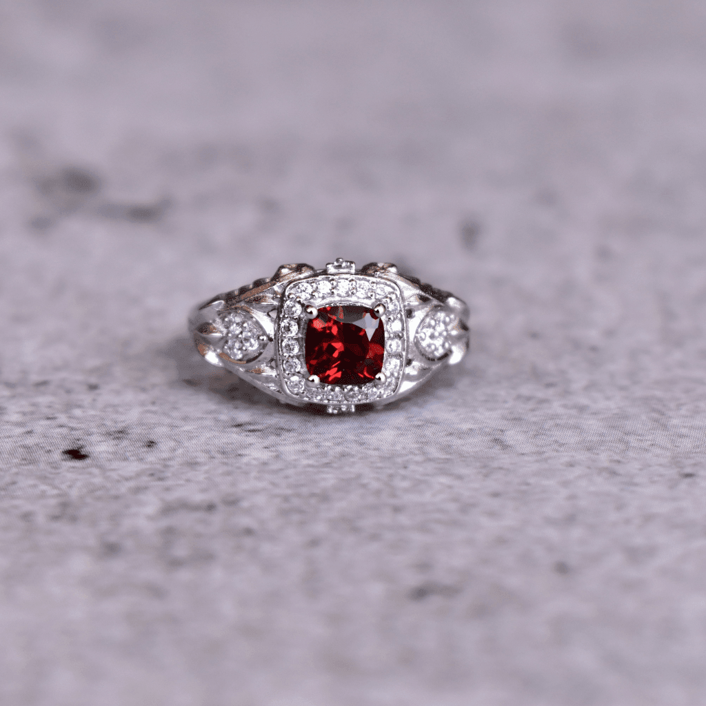 Cushion Elegance - Garnet Ring -