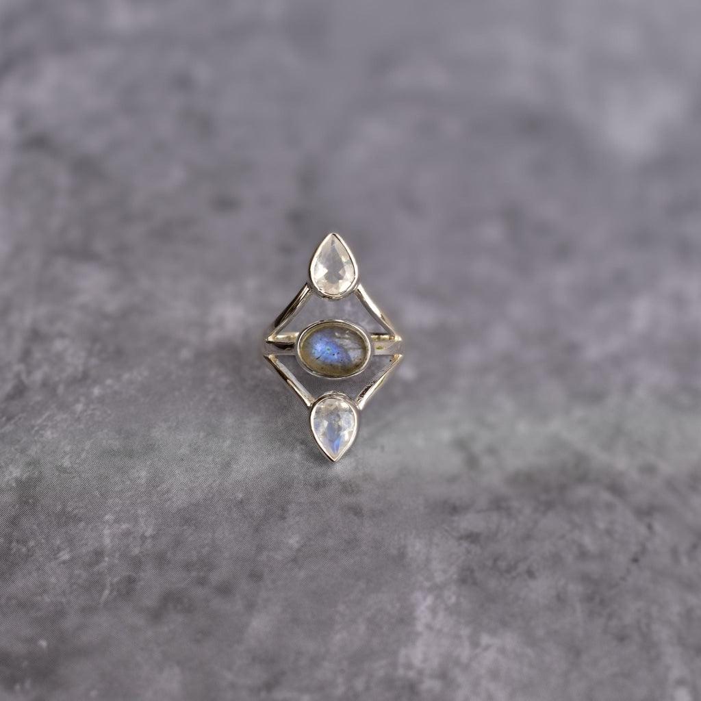 Double Delight - Moonstone & Labradorite Ring -