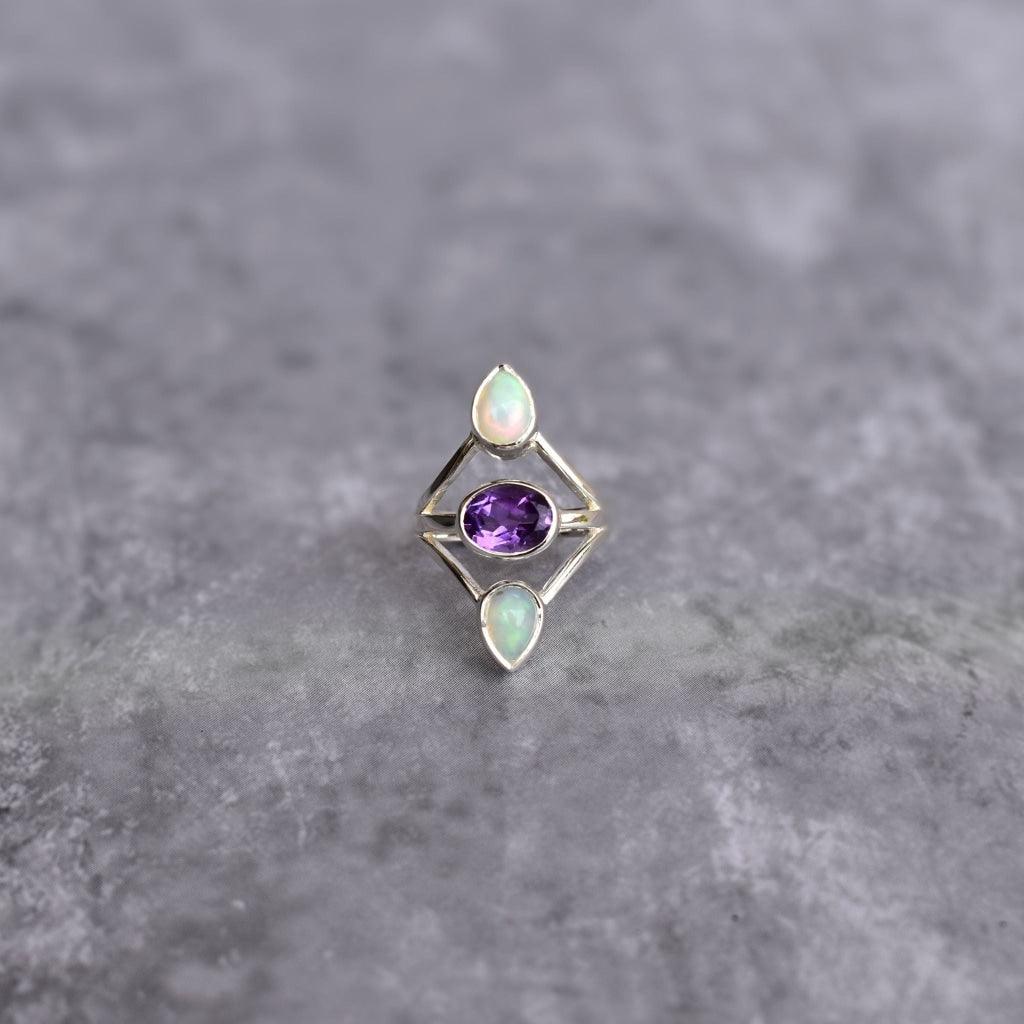 Double Delight - Opal and Amethyst Ring -