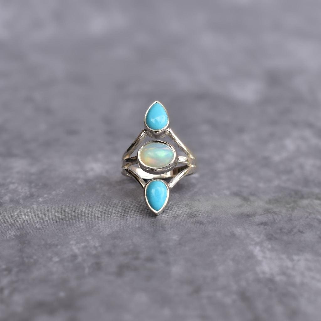 Double Delight - Opal and turquoise Ring -