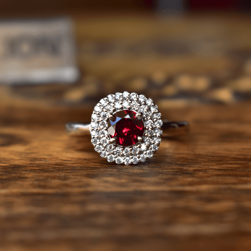 Double Halo - Garnet Ring -