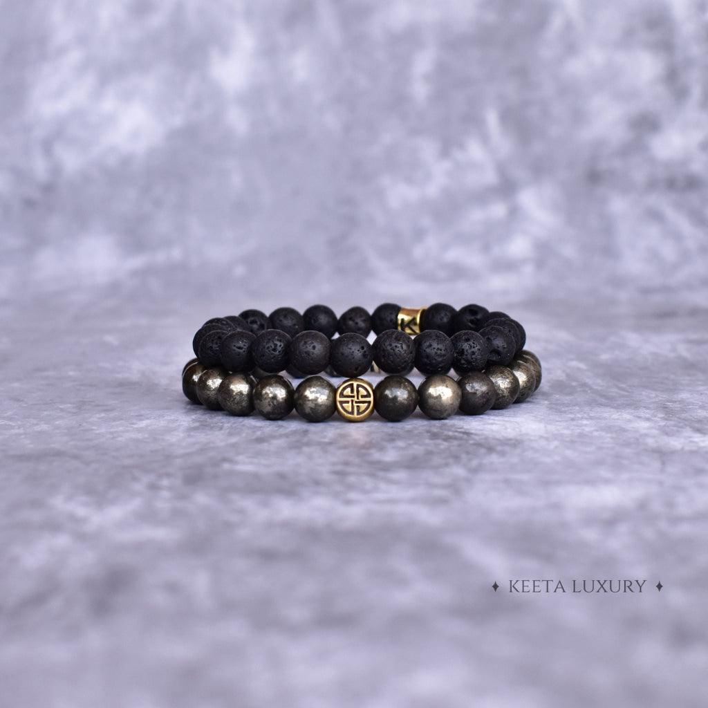 Dual Elemental - Pyrite & Lava Bead Bracelet -