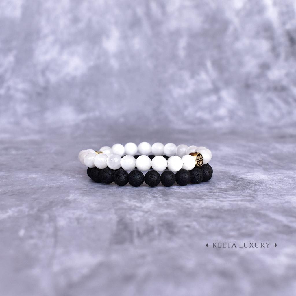 Dual Elemental - Selenite & Lava Bead Bracelet -