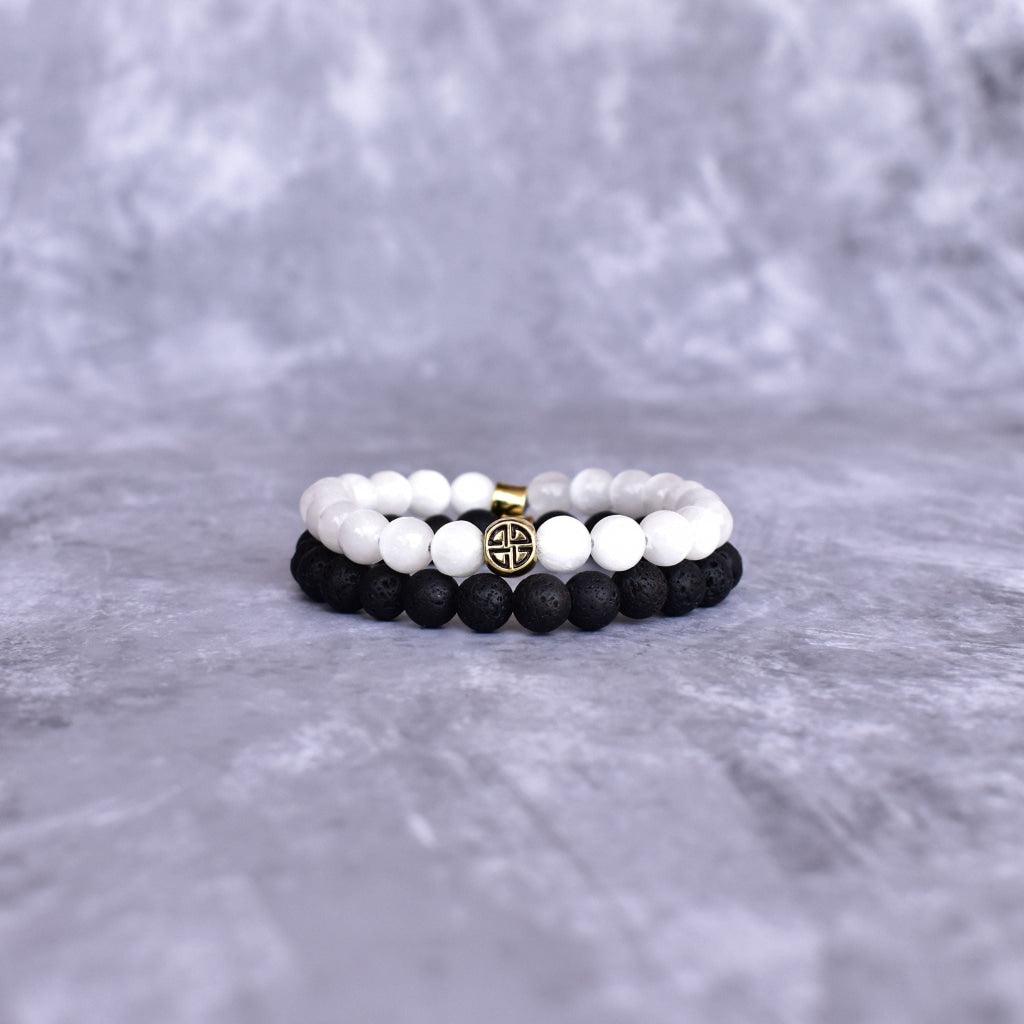 Dual Elemental - Selenite & Lava Bead Bracelet -