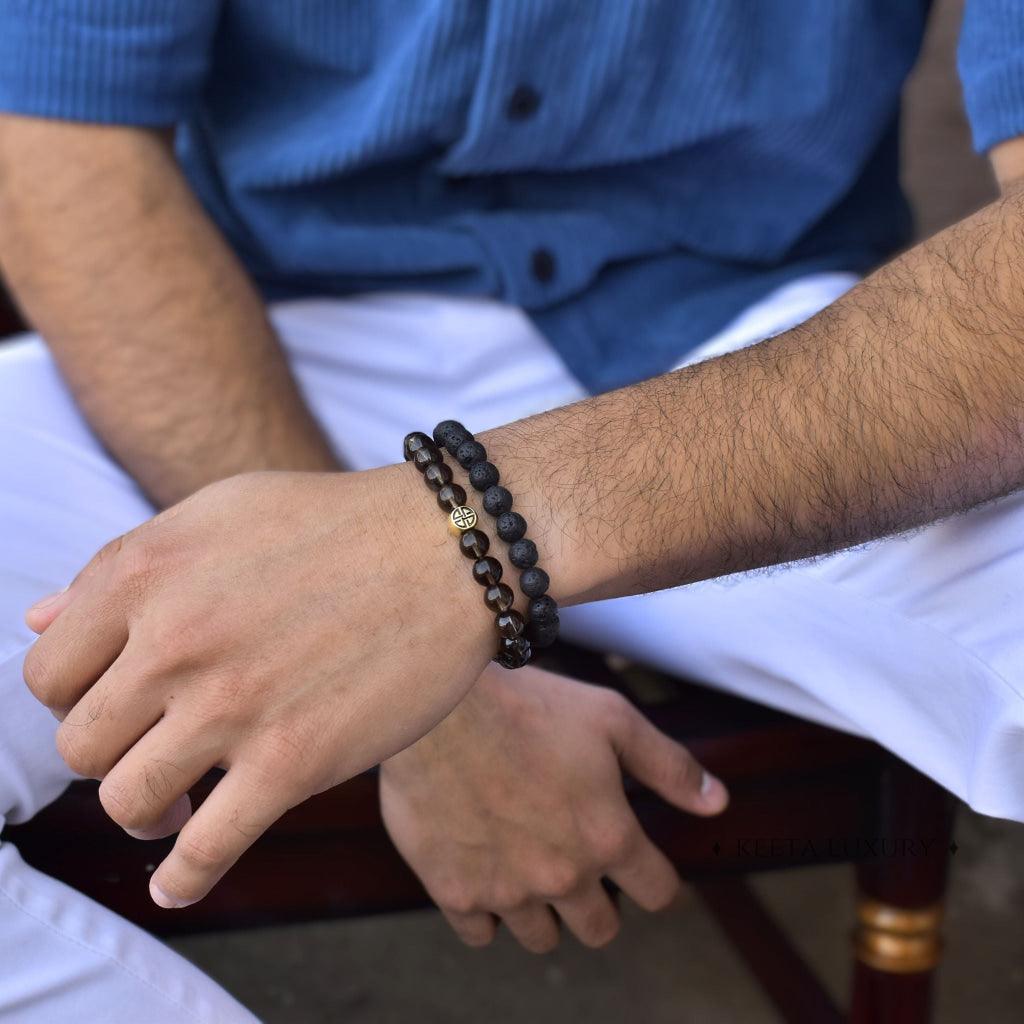 Dual Elemental - Smoky Quartz & Lava Beads Bracelet -