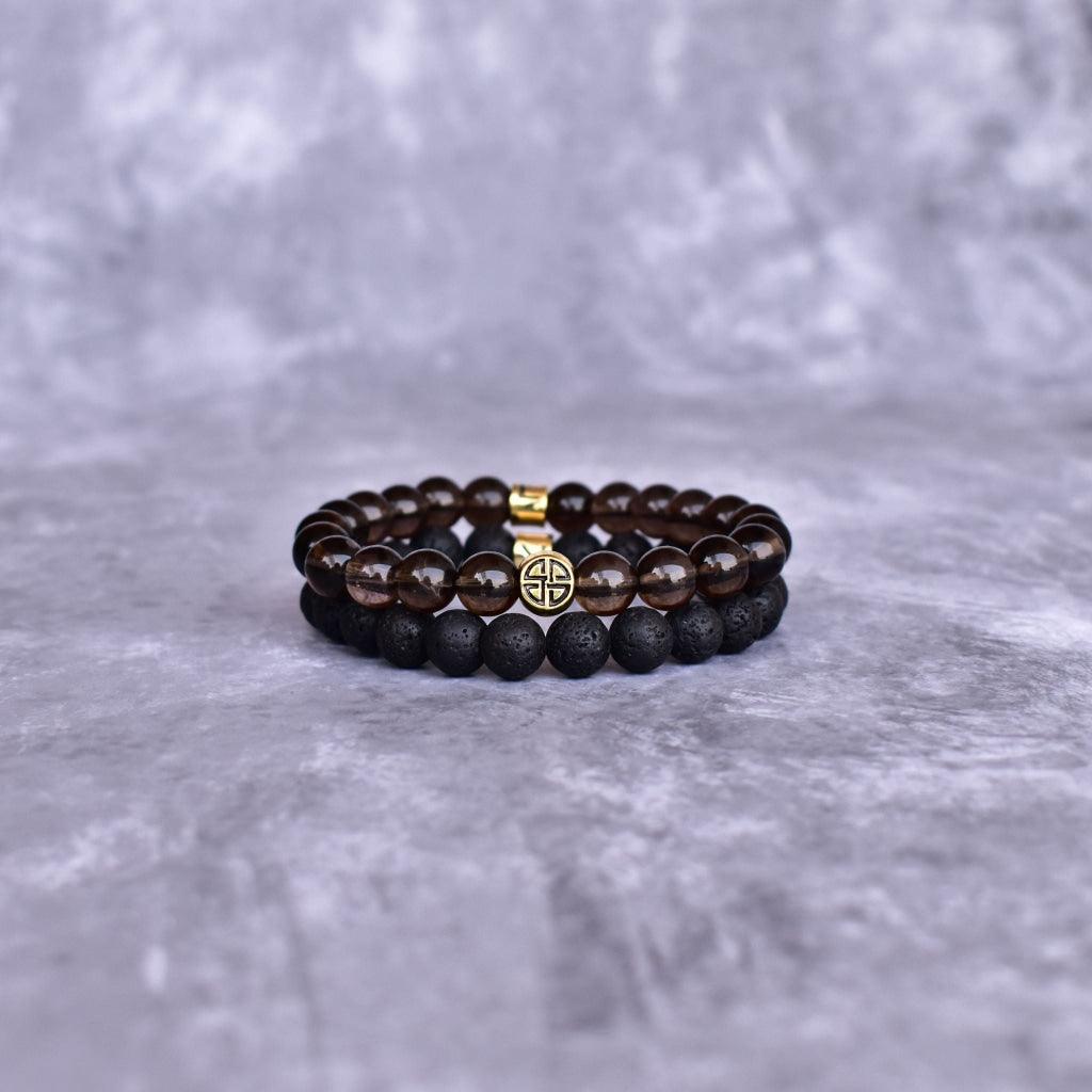 Dual Elemental - Smoky Quartz & Lava Beads Bracelet -