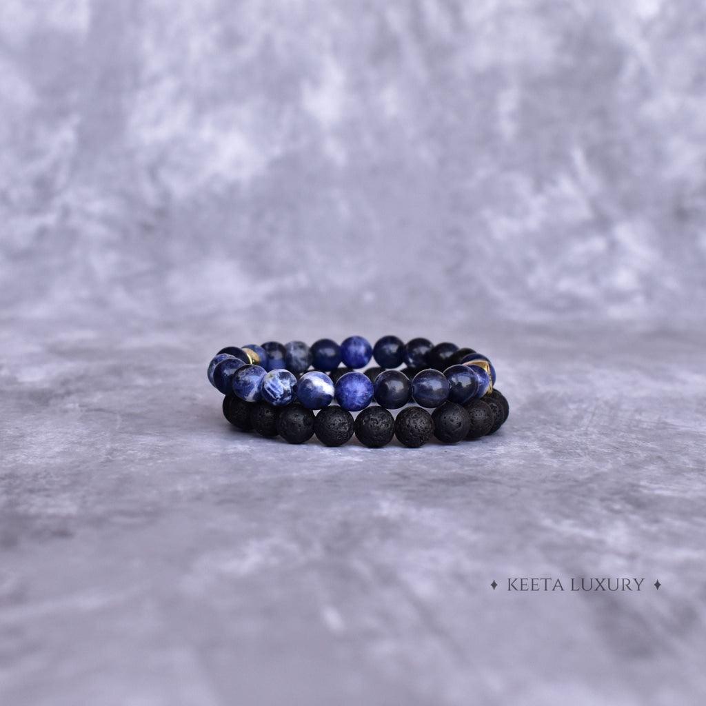 Dual Elemental - Sodalite & Lava Bead Bracelet -