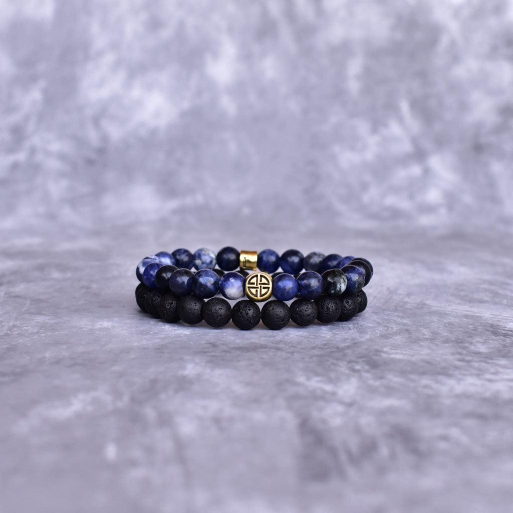 Dual Elemental - Sodalite & Lava Bead Bracelet -
