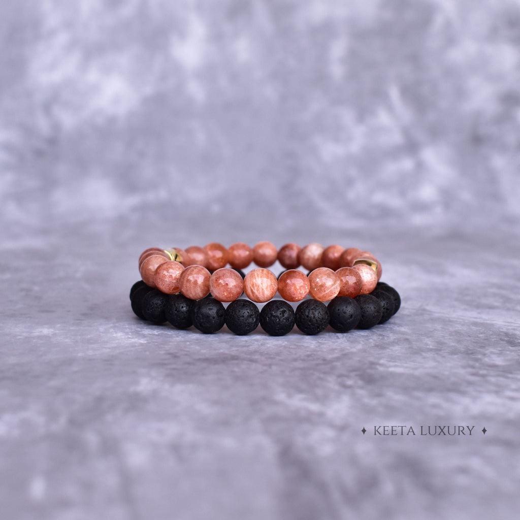 Dual Elemental - Sunstone & Lava Bead Bracelet -