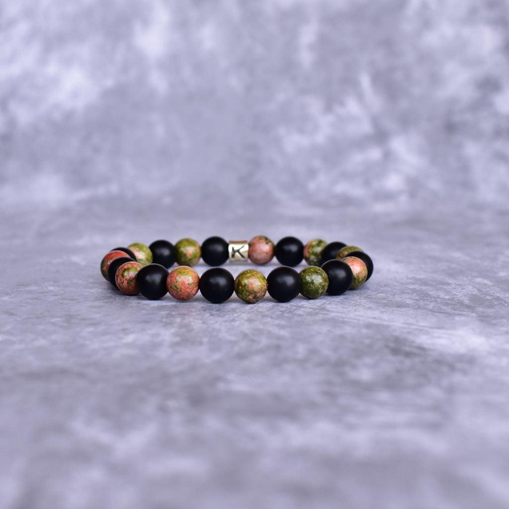 Earthy Elegance - Unakite Jasper & Black Onyx Bracelet -