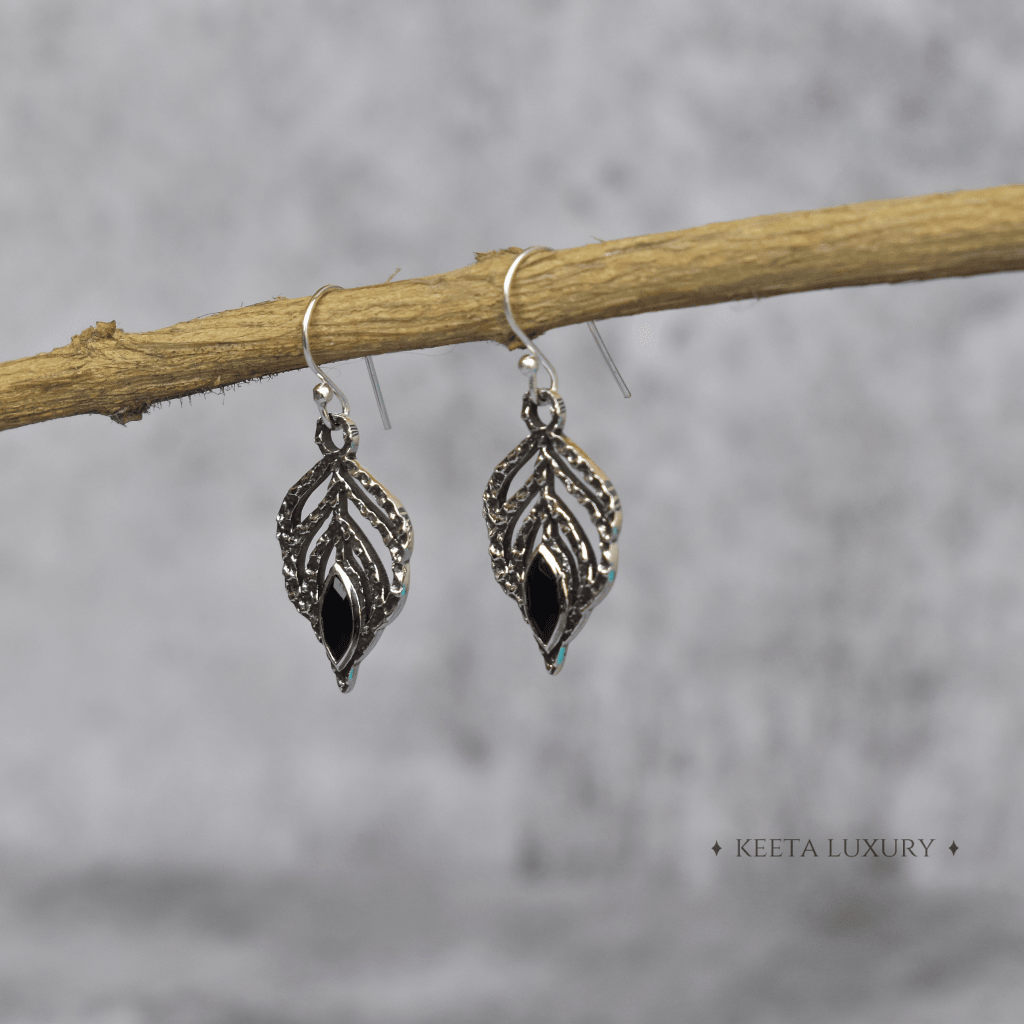 Feather - Black Onyx Earrings -