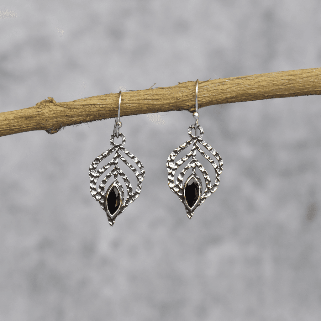 Feather - Black Onyx Earrings -