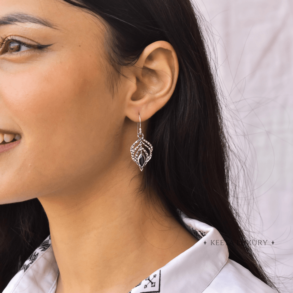 Feather - Black Onyx Earrings -