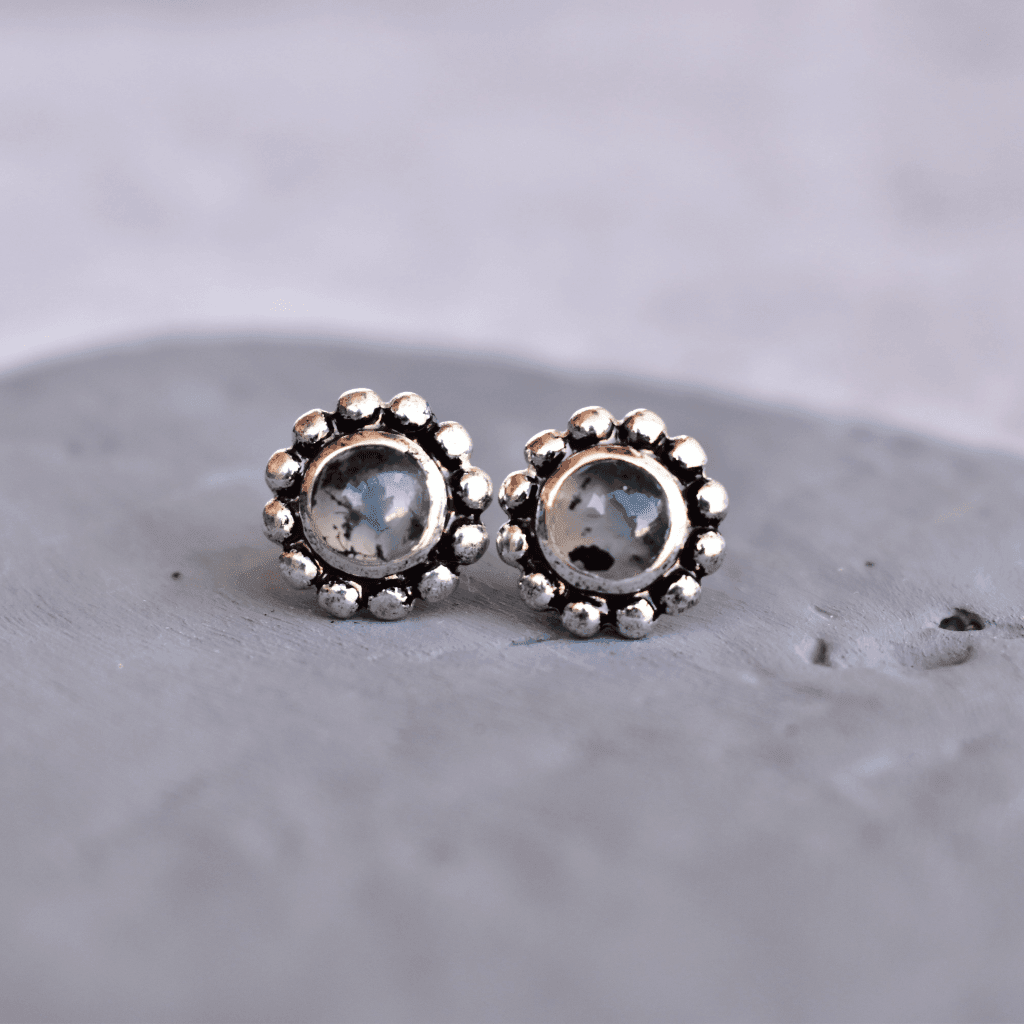 Flower Child - Moss Agate Studs -