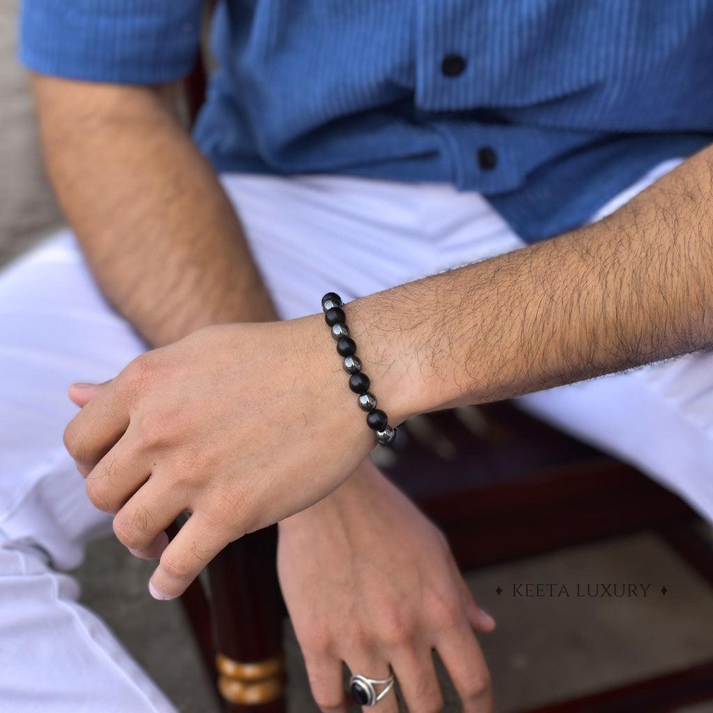 Golden Eclipse - Pyrite & Onyx Bead Bracelet -