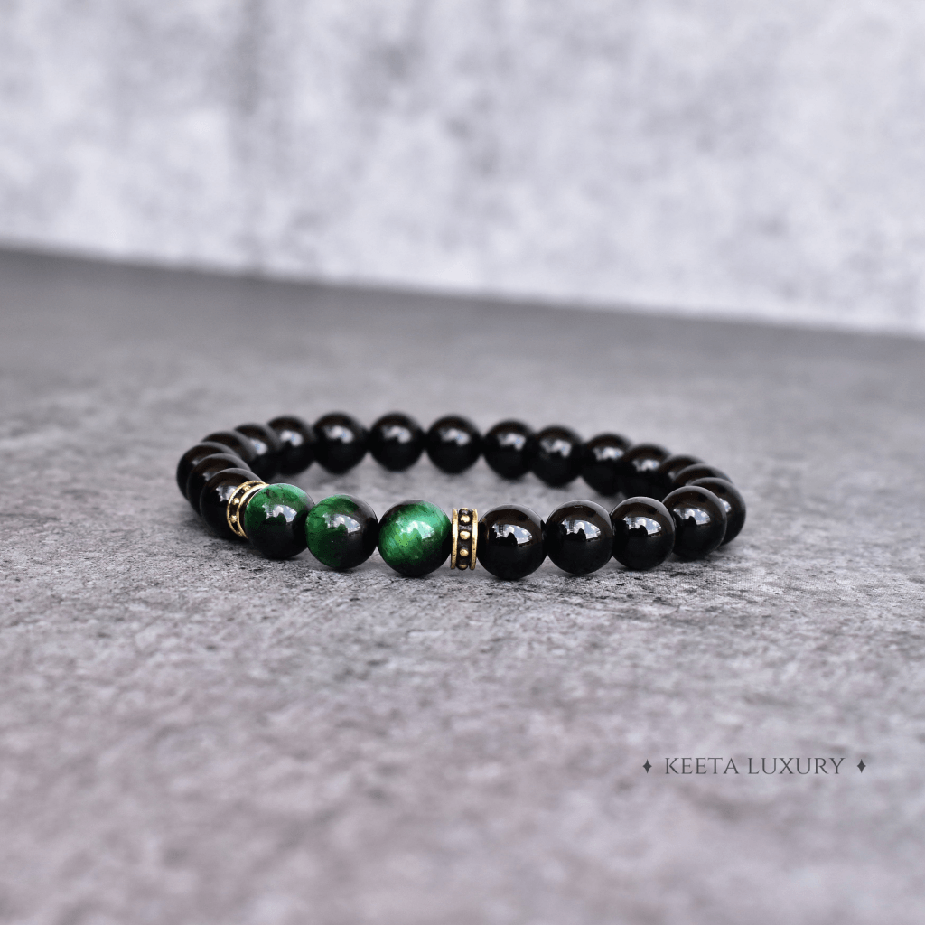 Green Captivating - Tiger Eye and Onyx Bead Bracelet -
