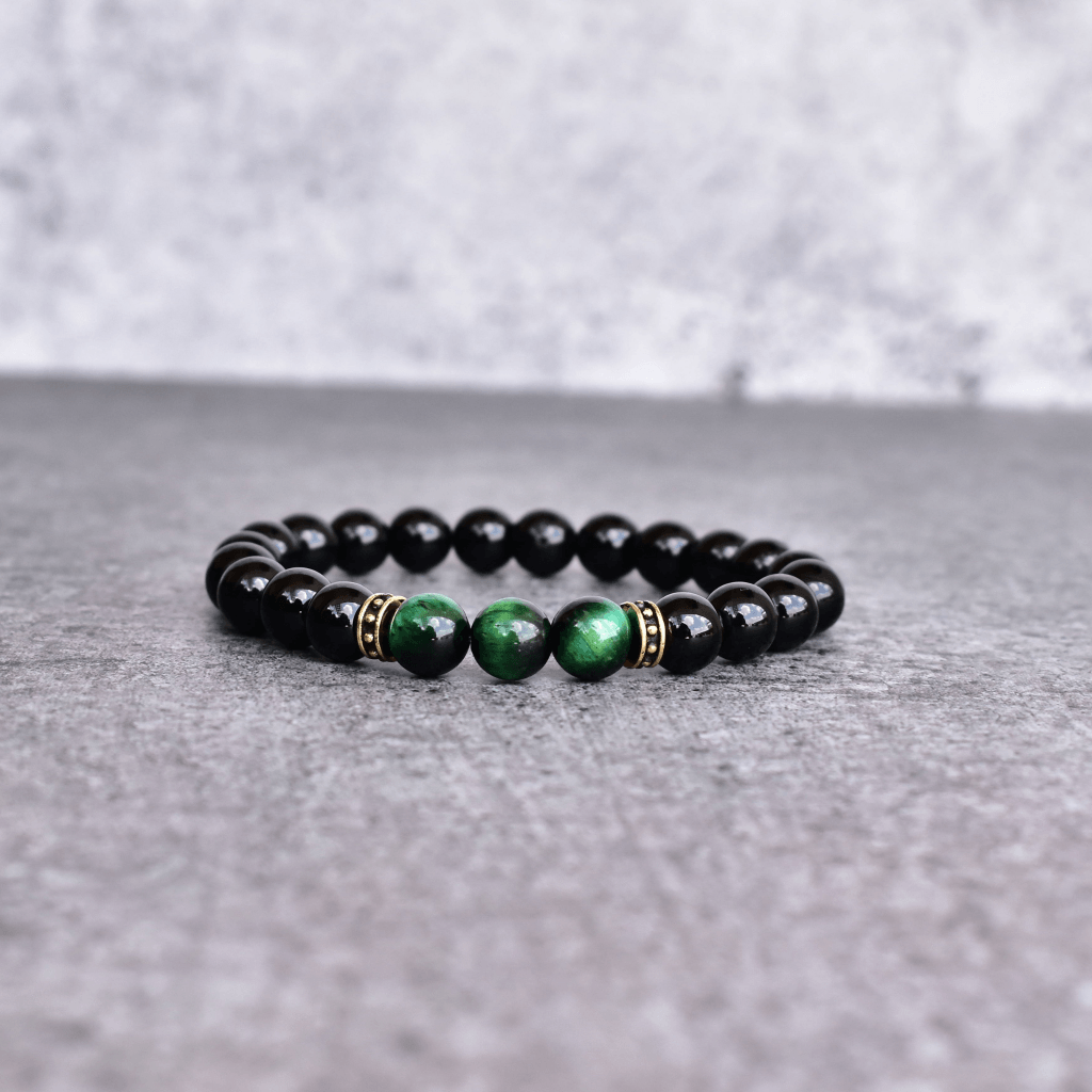 Green Captivating - Tiger Eye and Onyx Bead Bracelet -
