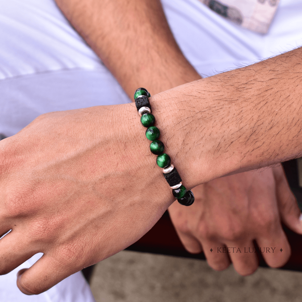 Green Soul - Tiger Eye and Lava Bracelet -