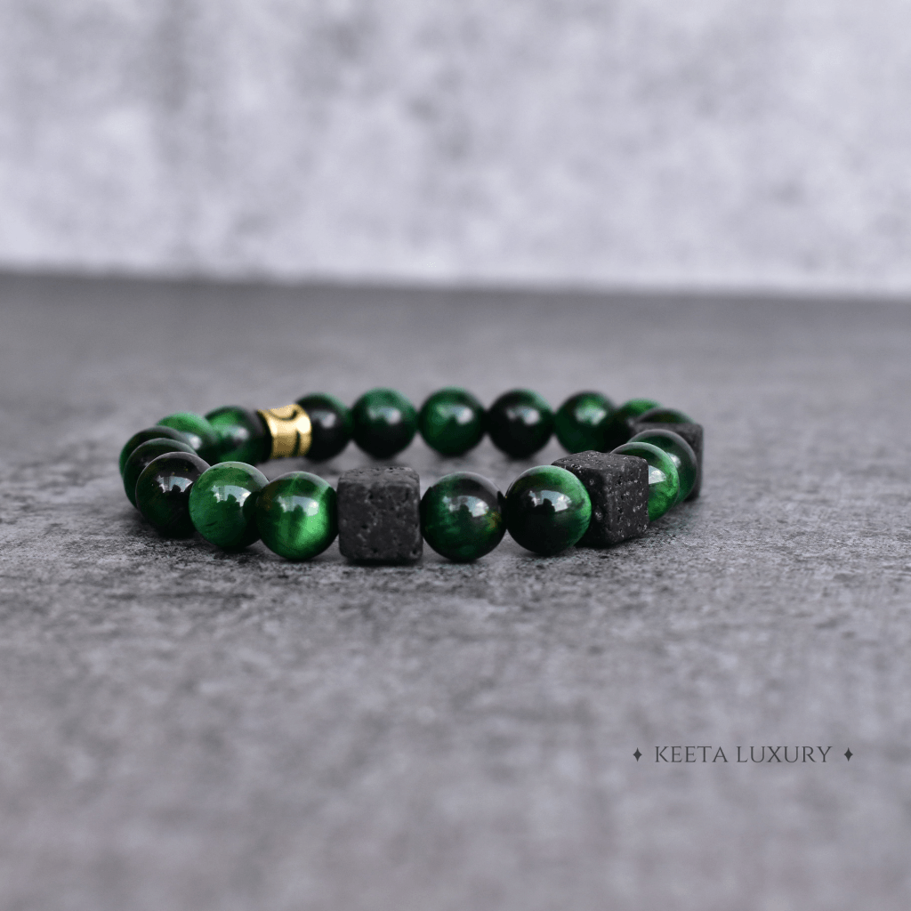 Green Treasure - Tiger Eye and Lava Bracelet -