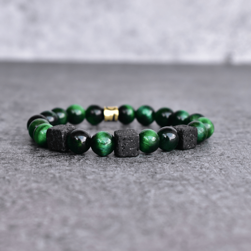 Green Treasure - Tiger Eye and Lava Bracelet -